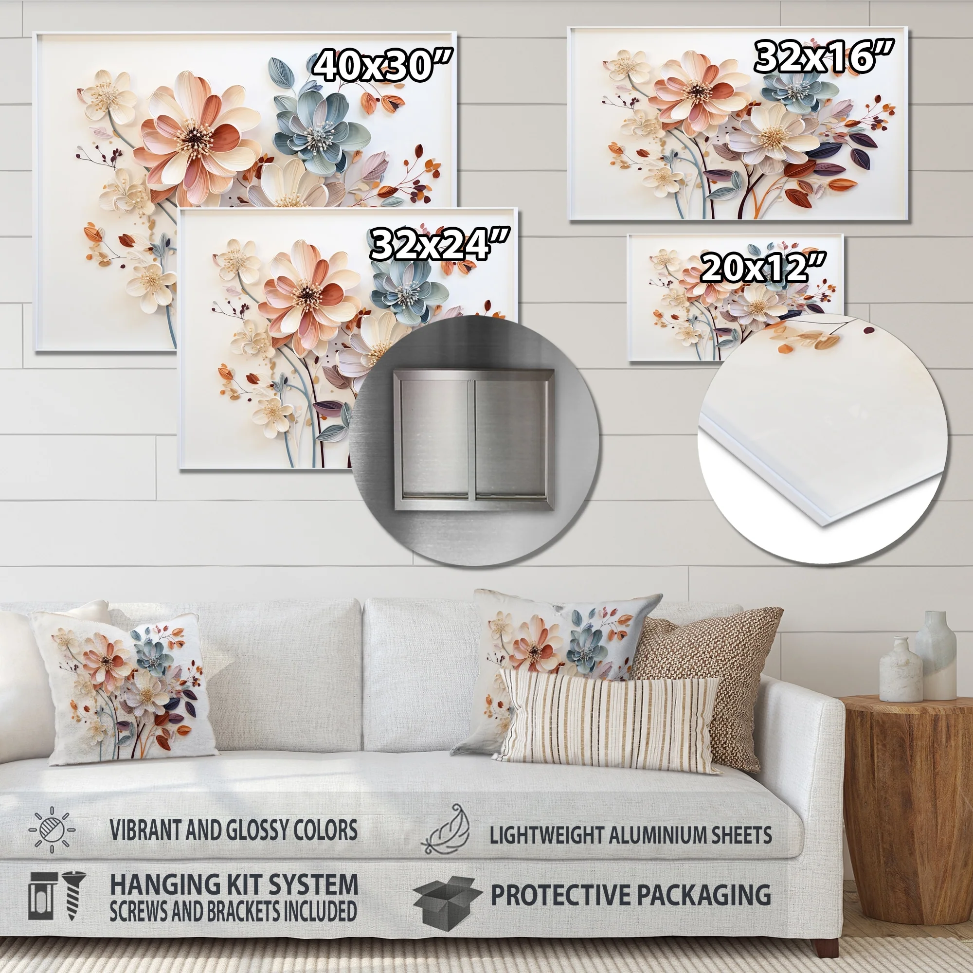 White Botanical Collage Metal Wall Art, Abstract Botanical Decor for Living Room - Image 4
