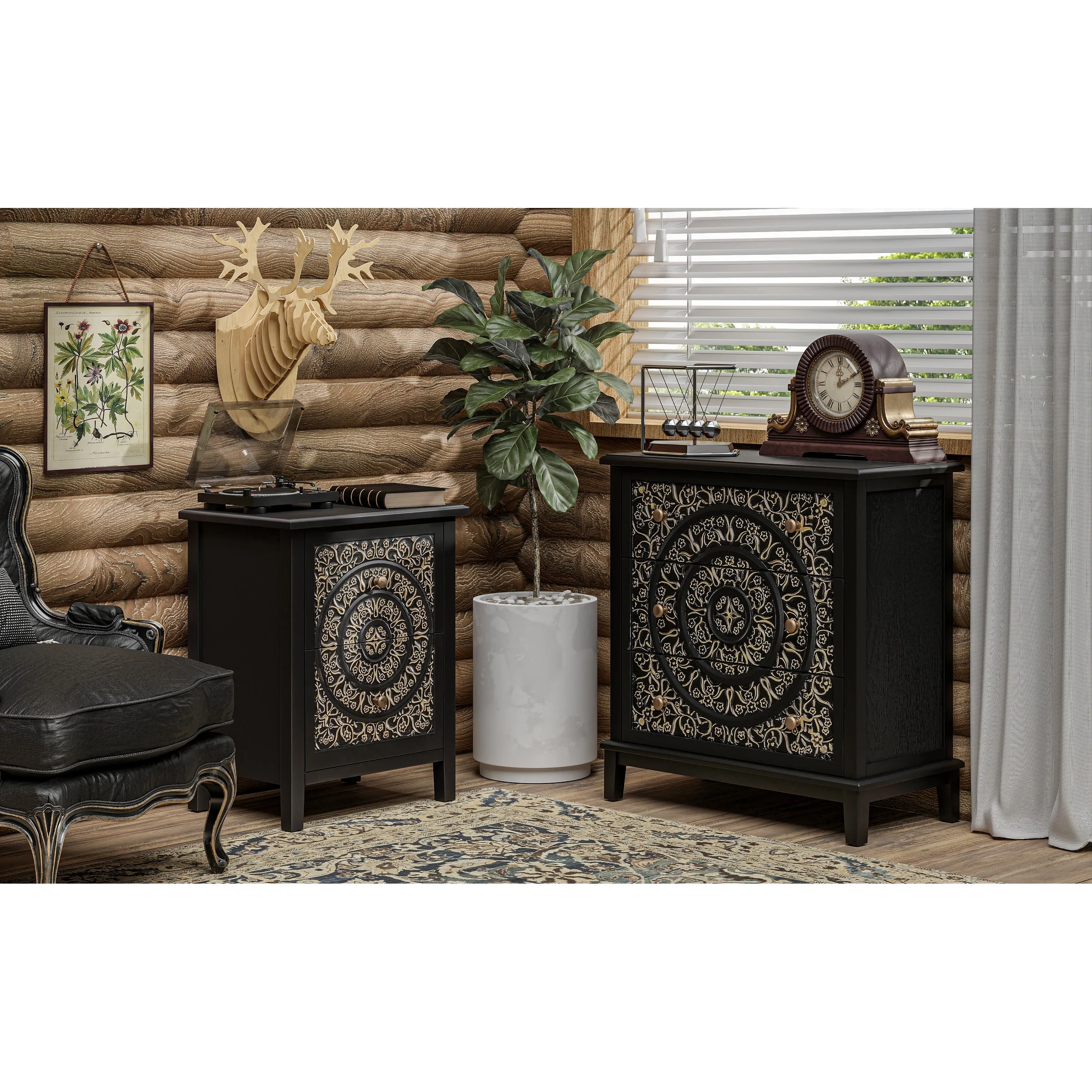 Farmhouse Fully Assembled Nightstand with 2 Drawers, Flower Motif End Table for Small Spaces - Image 18