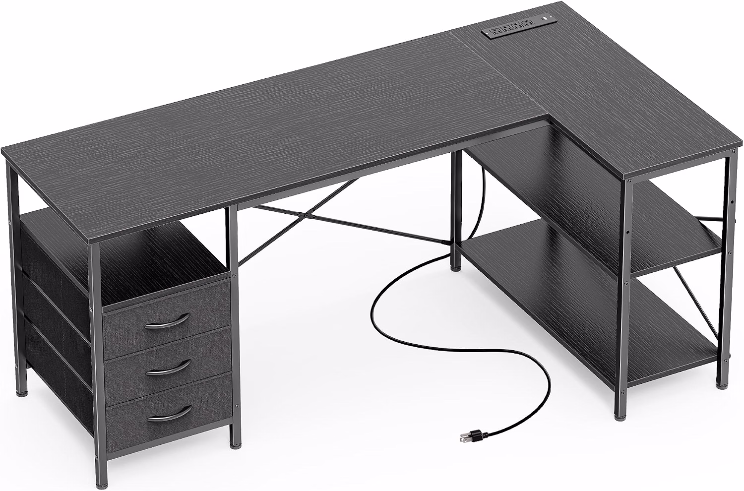 L Shaped Office Desk with Power Outlets & 3 Drawers - Image 10