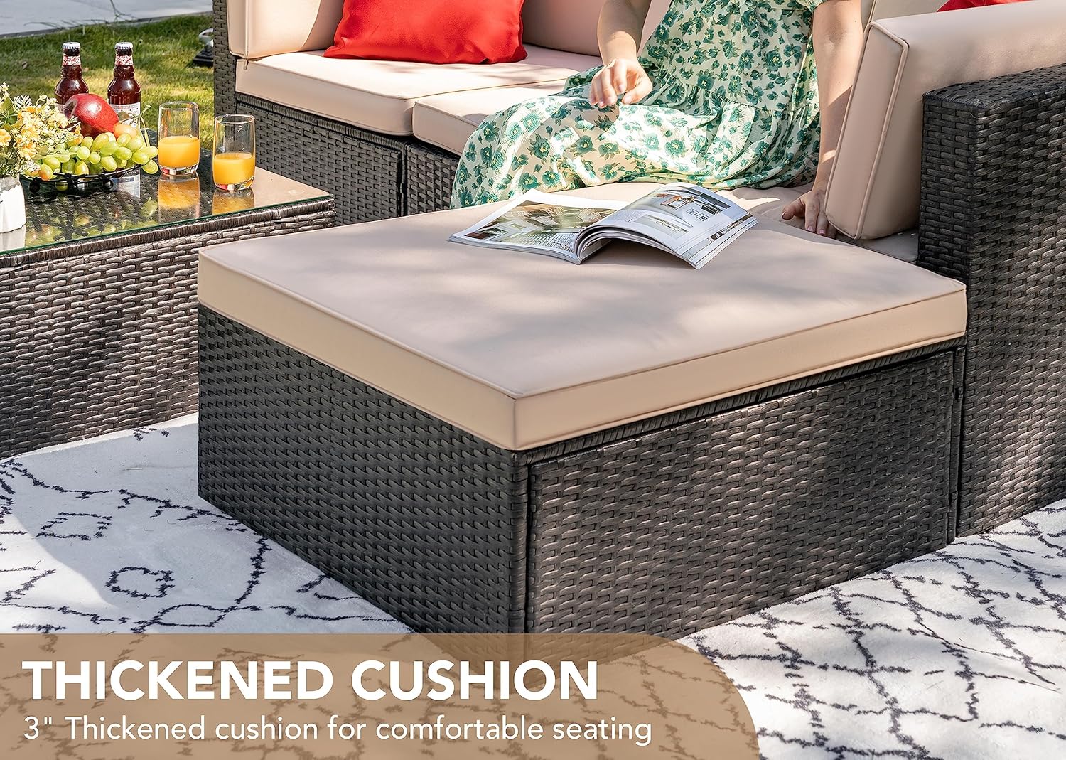 5-Piece All-Weather Patio Furniture Set with Cushions, Outdoor Wicker Conversation Sofa Set for Garden, Deck & Backyard - Image 6