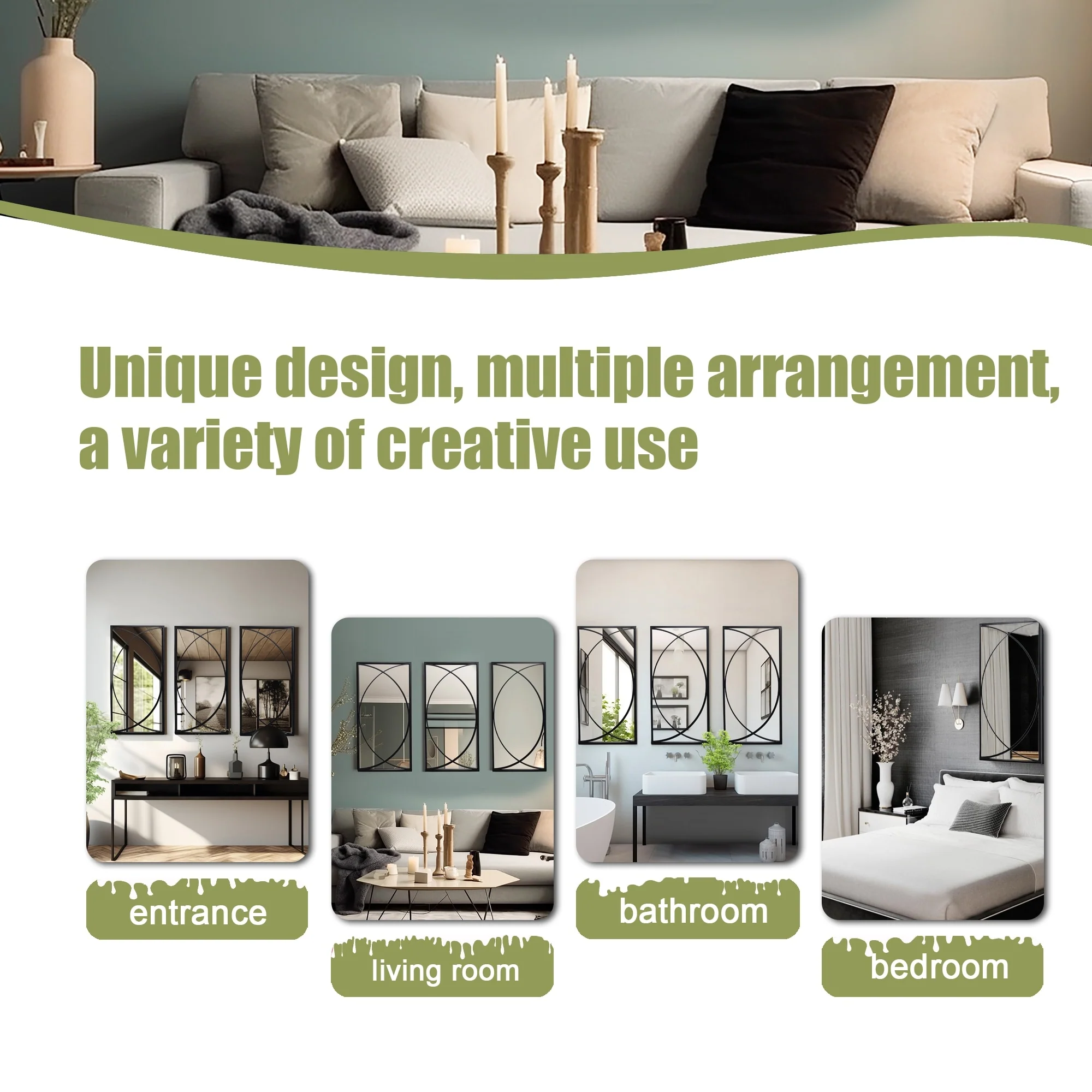 3-Piece Black Metal Rectangular Wall Mirror Set, 31.9" H x 15.75" W x 0.75" D - Image 8