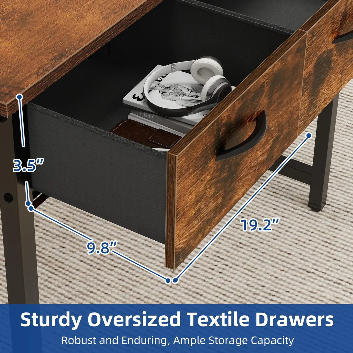 Small Computer Desk with Fabric Drawers and Monitor Stand, Compact Home Office Workstation for Small Spaces - Image 17