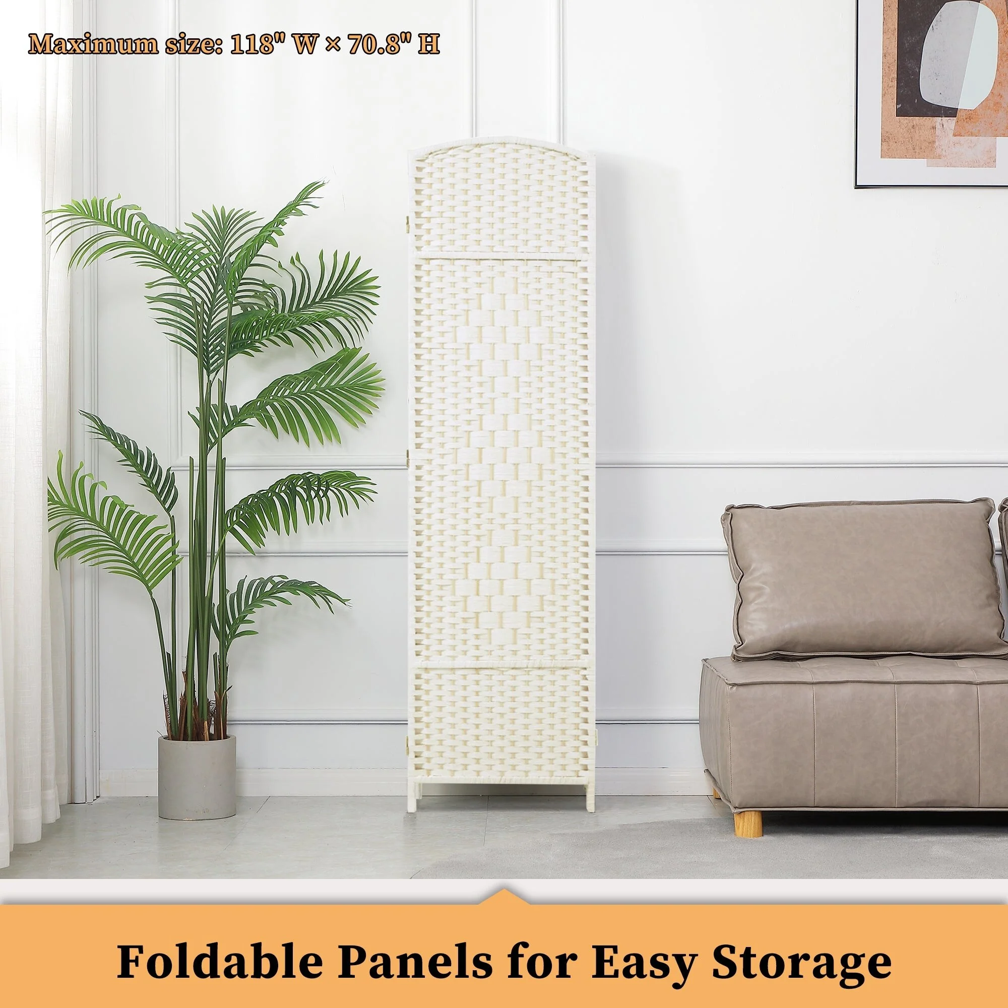 6 FT Tall Woven Fiber Room Divider, Freestanding Folding Privacy Screen - Image 47