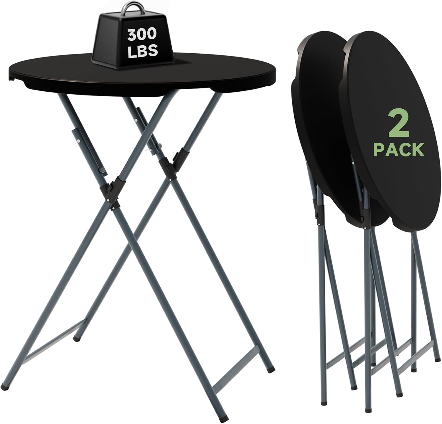 32" Round Folding Cocktail Table, HDPE Material Top with Steel Frame, Stable and Easy to Clean, High Top Table for Parties, Patio, Events, 2 Pack, Black - Image 4