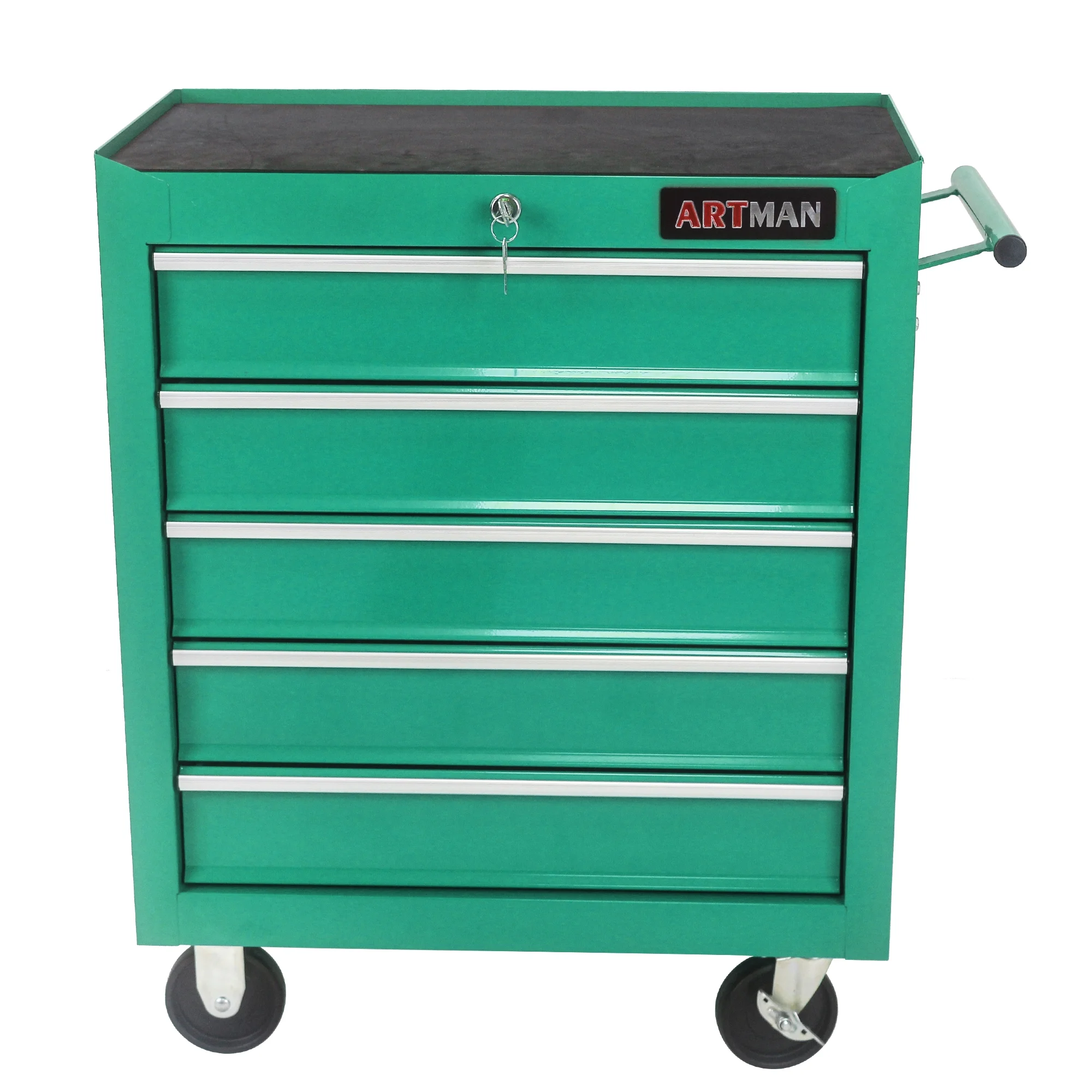 Lisonu 5-Drawer Rolling Tool Chest, Mobile Tool Storage Cabinet with Locking System & Wheels, Heavy-Duty Steel Organizer for Garage and Workshop, Green - Image 2