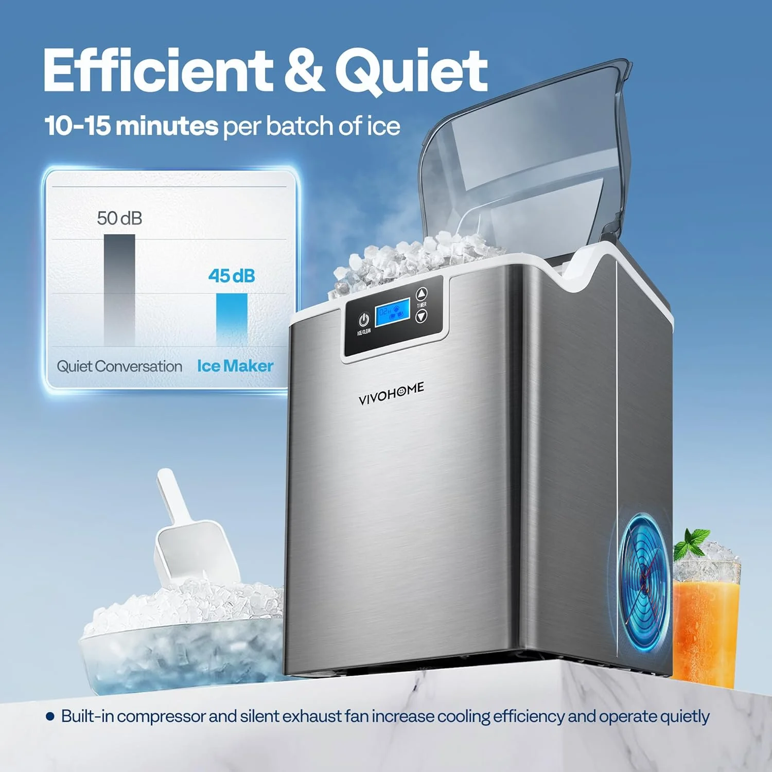 SPECSTAR Nugget Ice Maker Machine, Countertop Ice Maker with Hand Scoop 10 Ice Bags and Self Cleaning Function 44lbs/Day, Silver - Image 5
