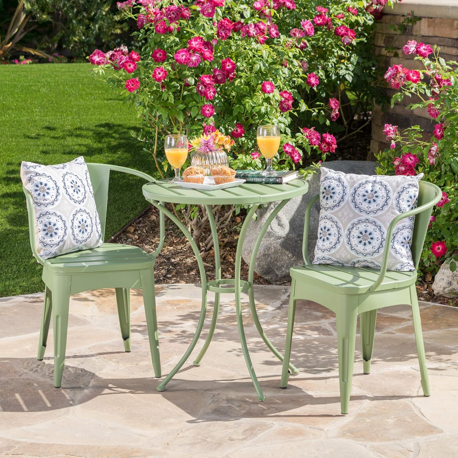 Outdoor Iron Bistro Set, 3-Pcs Set, Matte Green - Image 2