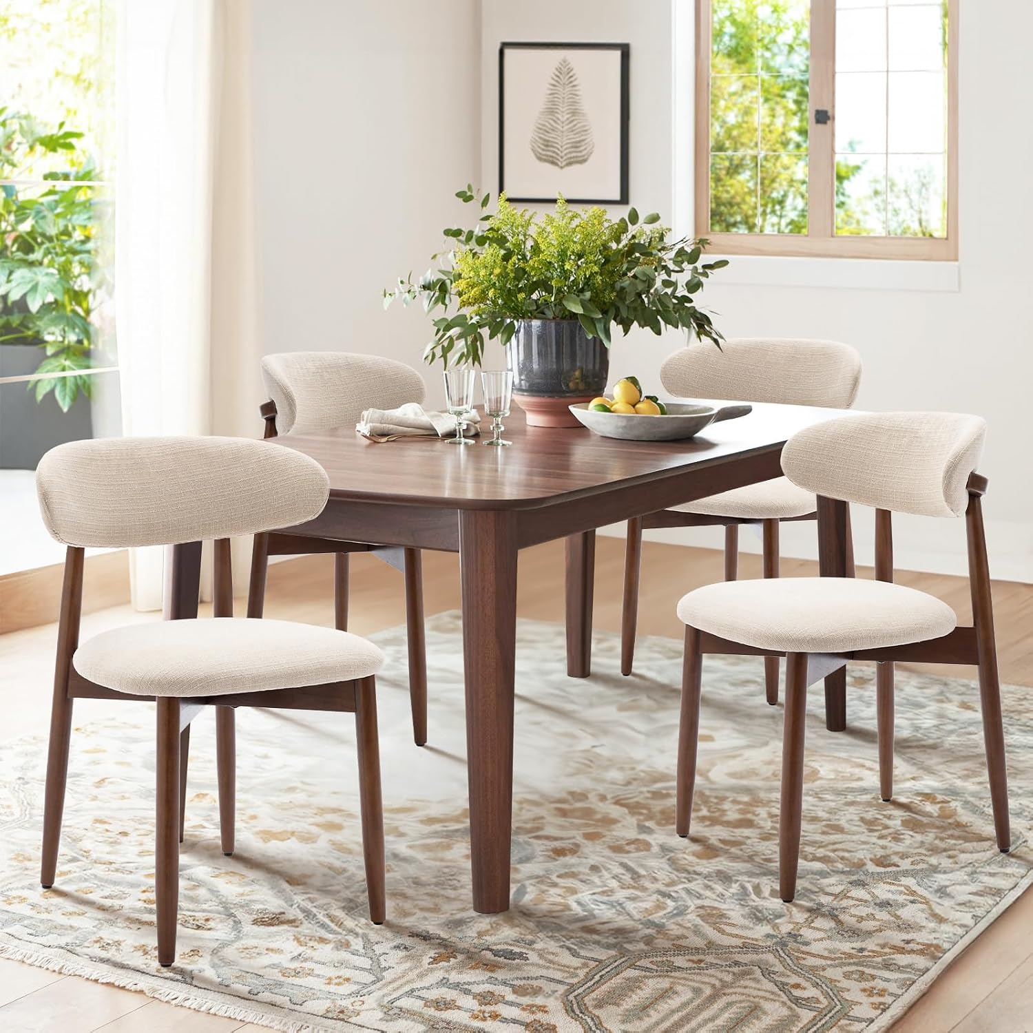Wooden Dining Chairs Set of 6, Upholstered Kitchen Side Chair, Camel - Image 2