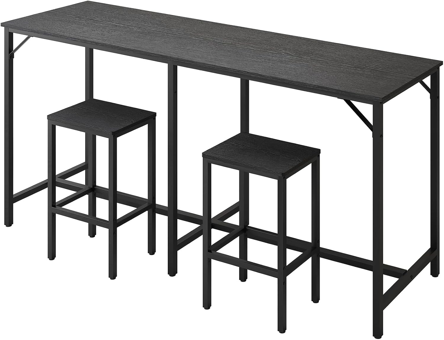 70.9" Bar Table and Chairs Set, Dining Table and Chair Sets, 3 Piece Counter Height Table and 2 Stools, Kitchen Table for Home, Restaurant, Bar, Black - Image 2