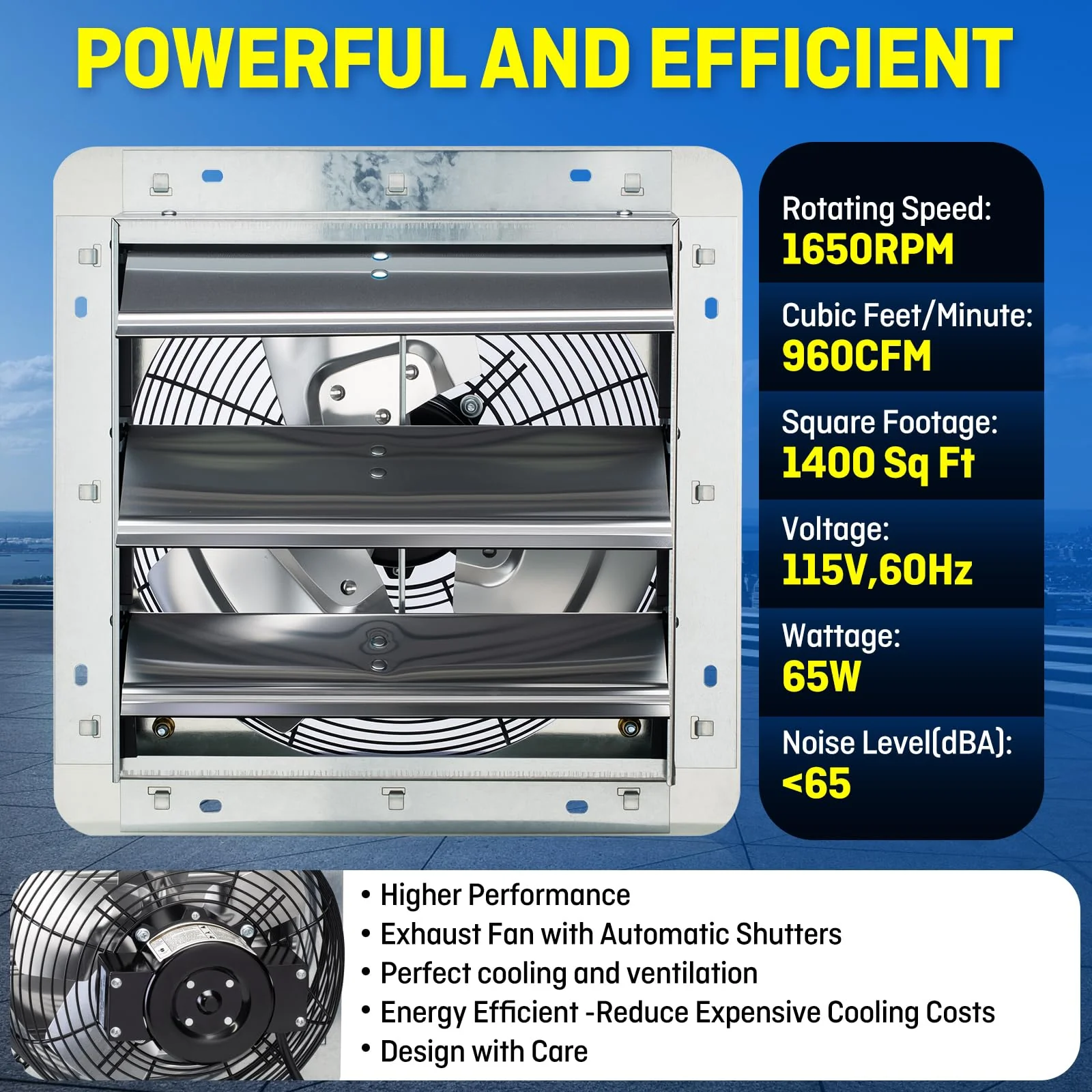 12 Inch Wall Mounted Exhaust Fan with Thermostat, High Velocity Ventilation Fan for Garage, Workshop and Home Ventilation - Image 2