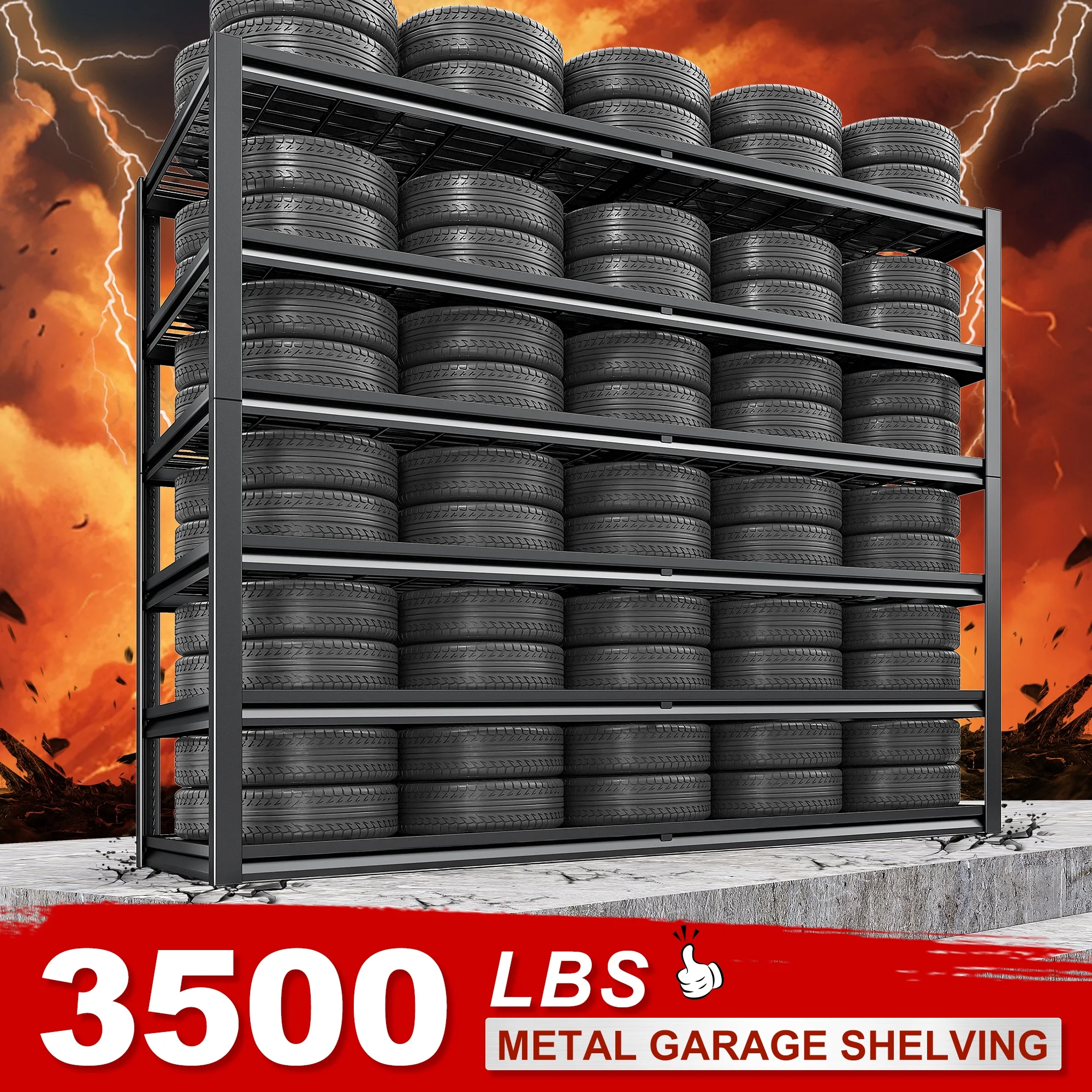 REIBII 55" W Wire Shelving Garage Shelves Heavy Duty 3000lbs Adjustable 5-Tier Storage Rack - Image 13