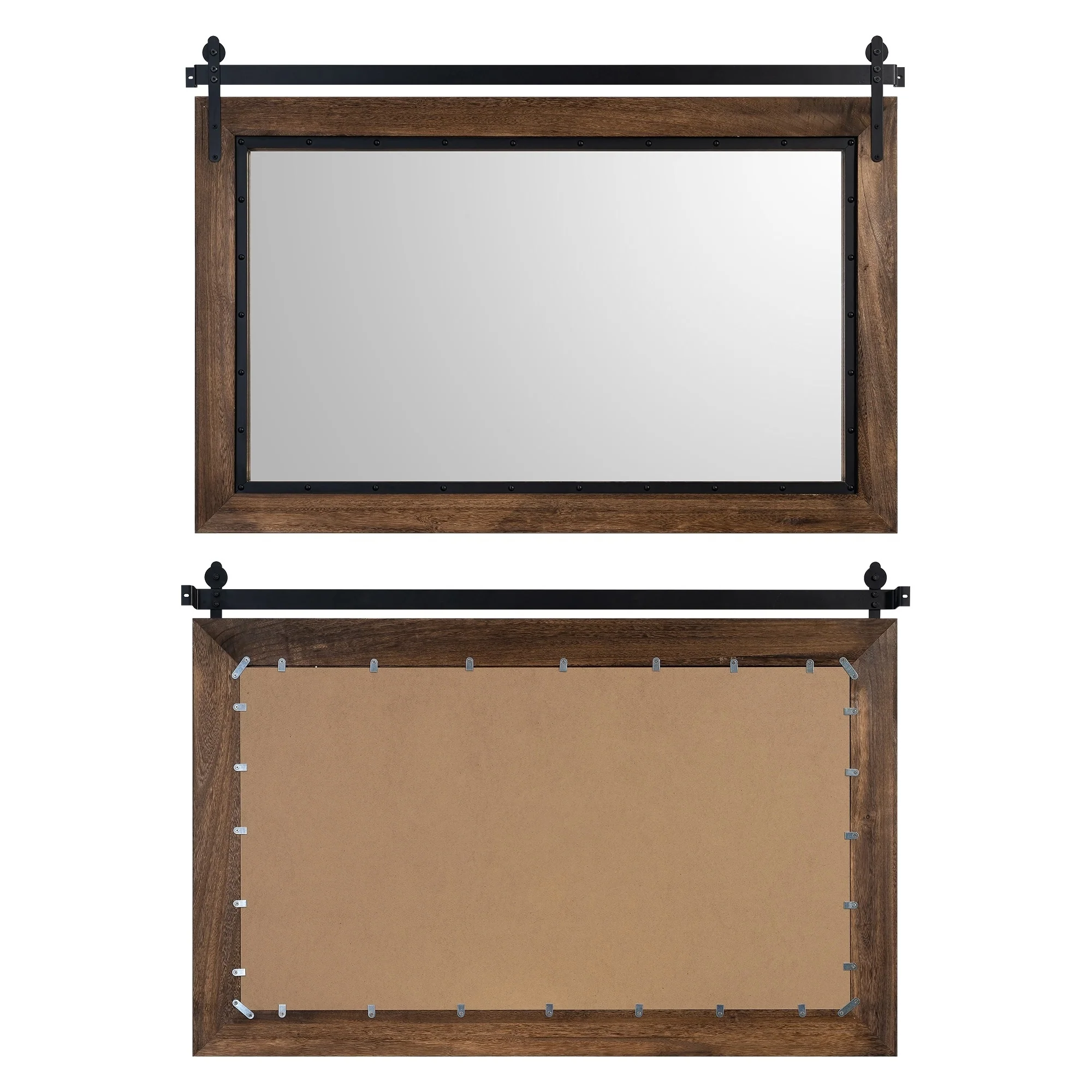 Farmhouse Barn Door Style Bathroom Vanity Mirror, Natural Wood Wall Mirror for Bathroom, Bedroom and Entryway - Image 12