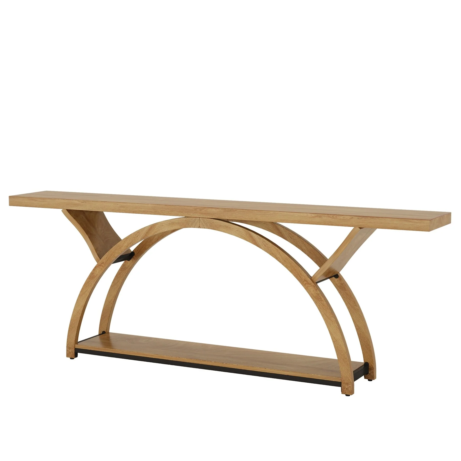 Gray 2-Tier Slim Console Sofa Table, Semi-Circular Metal Frame for Hallway - Image 8