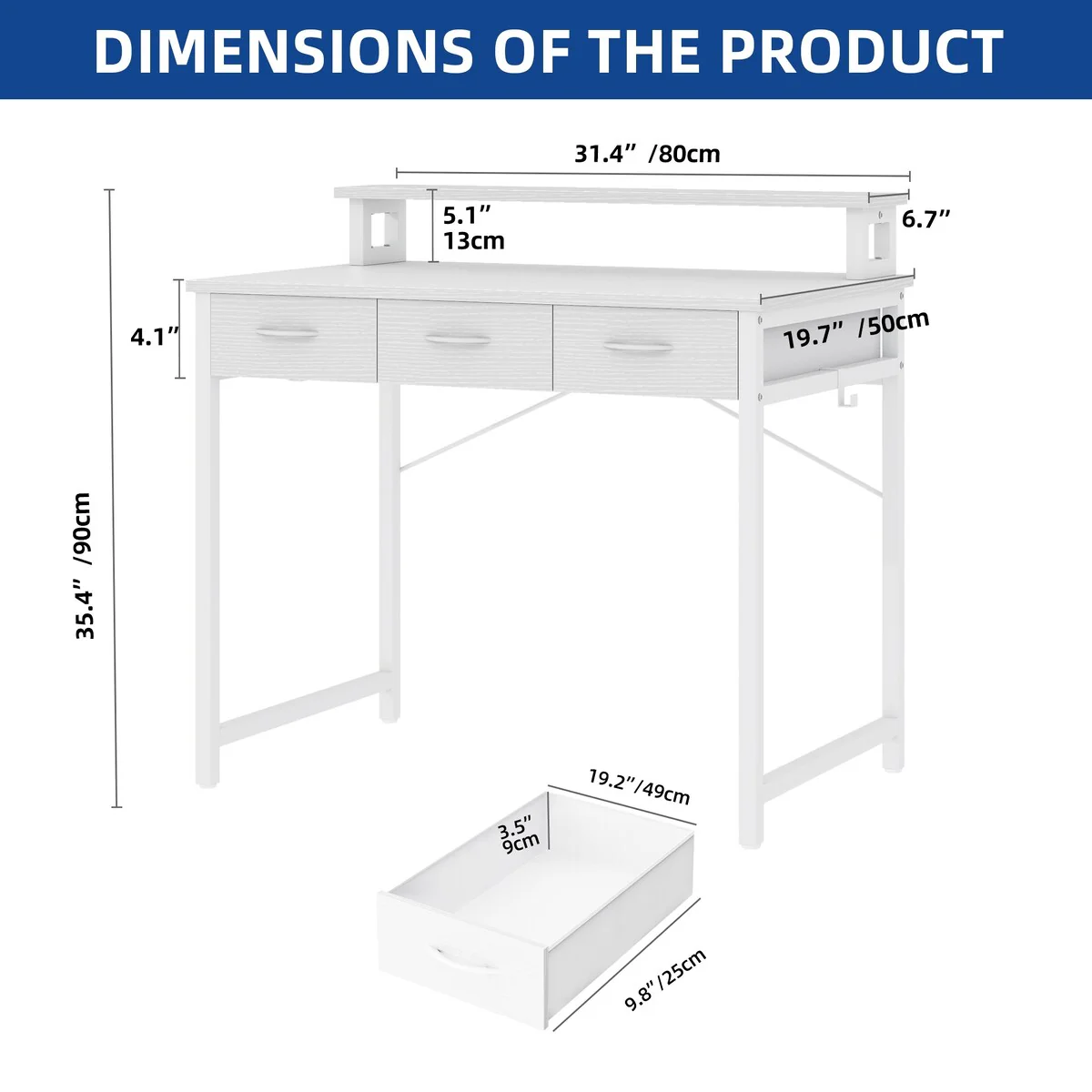 Small Computer Desk with Fabric Drawers and Monitor Stand, Compact Home Office Workstation for Small Spaces - Image 8