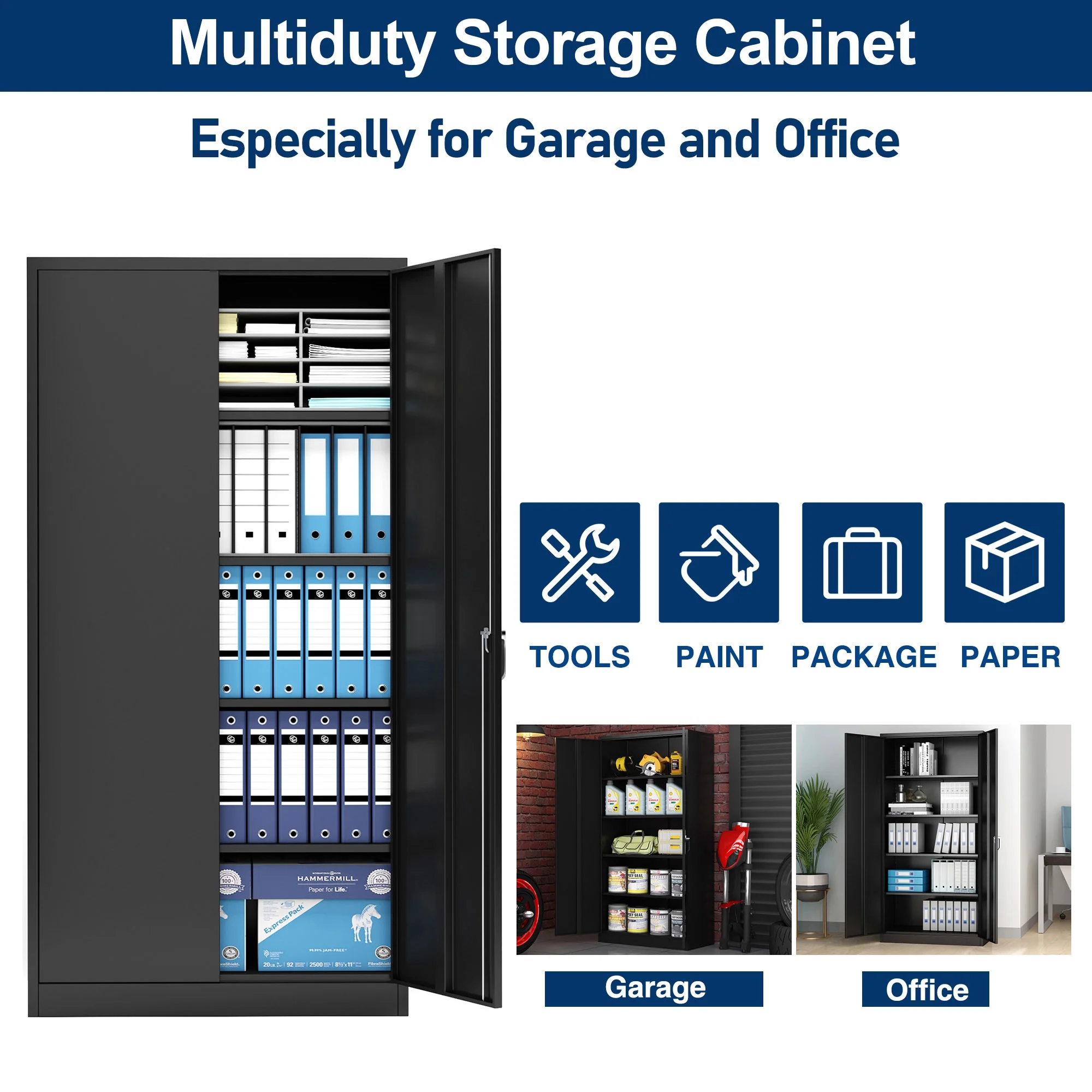 Aobabo 72 Inch Locking Storage Cabinet w/ Adjustable Shelves, Gray - Image 23