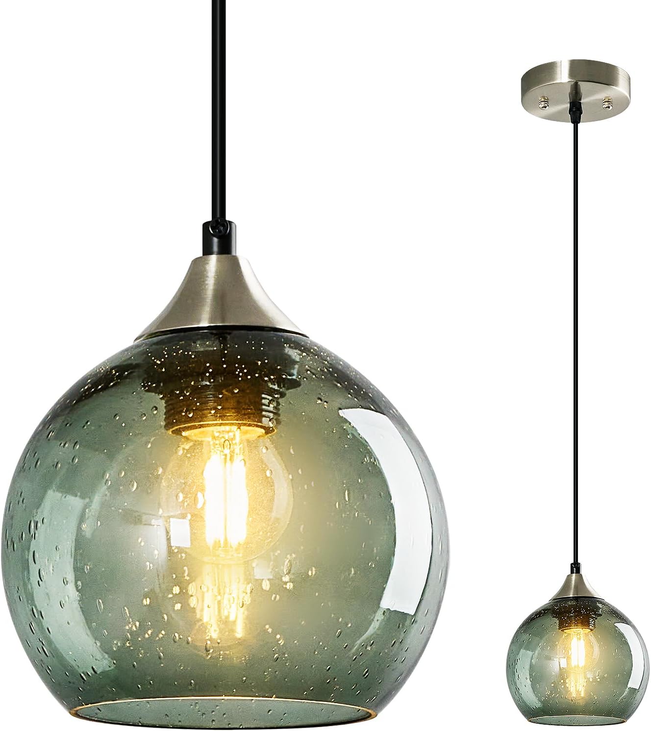 Amber Pendant Lights Kitchen Island 3 Pack, 5.9 in Seeded Glass Globe - Image 86