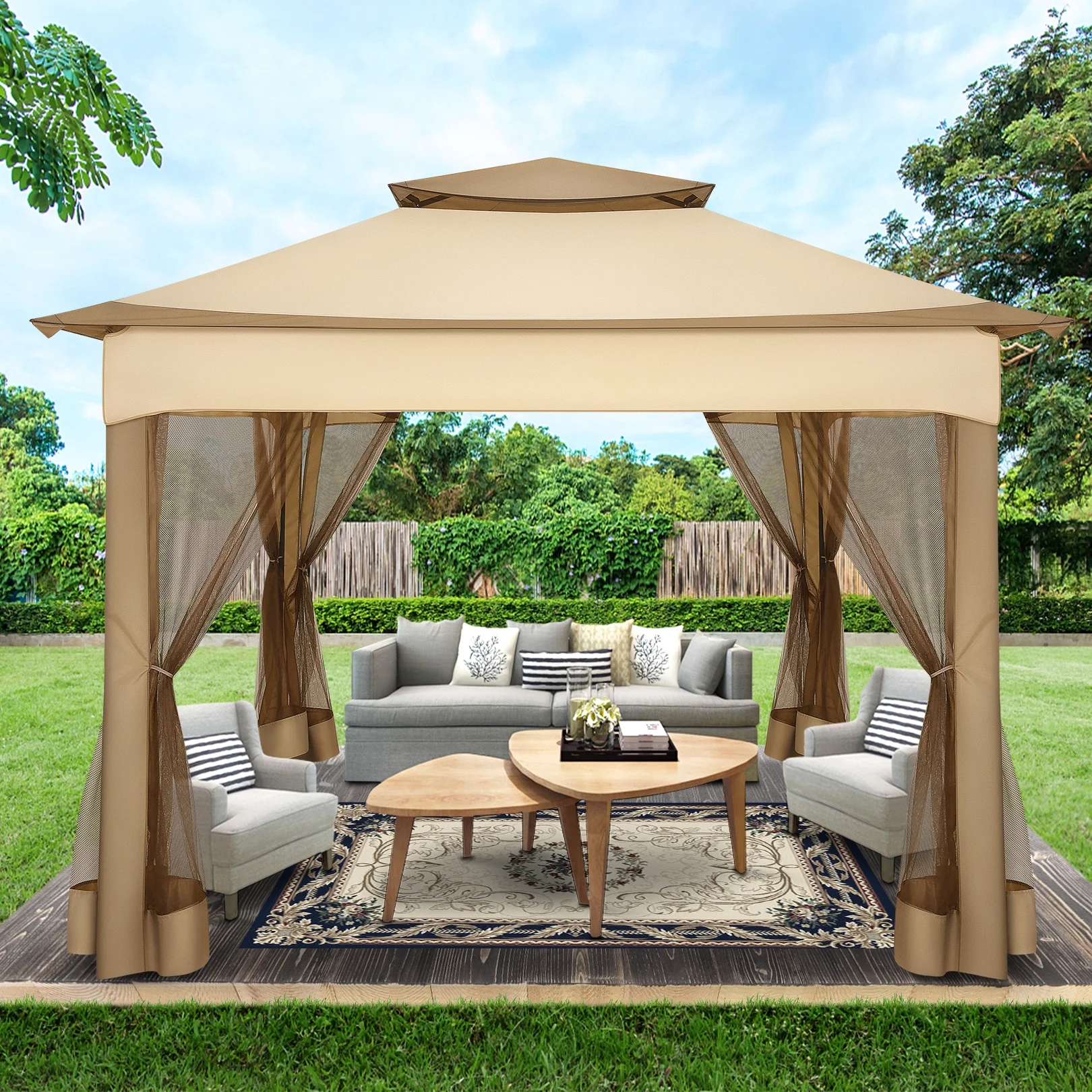 COBIZI 11x11 Pop up Gazebo Outdoor Canopy Gazebo Patio Gazebo with Mosquito Netting Canopy Shelter with 121 Square feet of Shade for Poolside, Garden, Party and Backyard, Khaki - Image 17