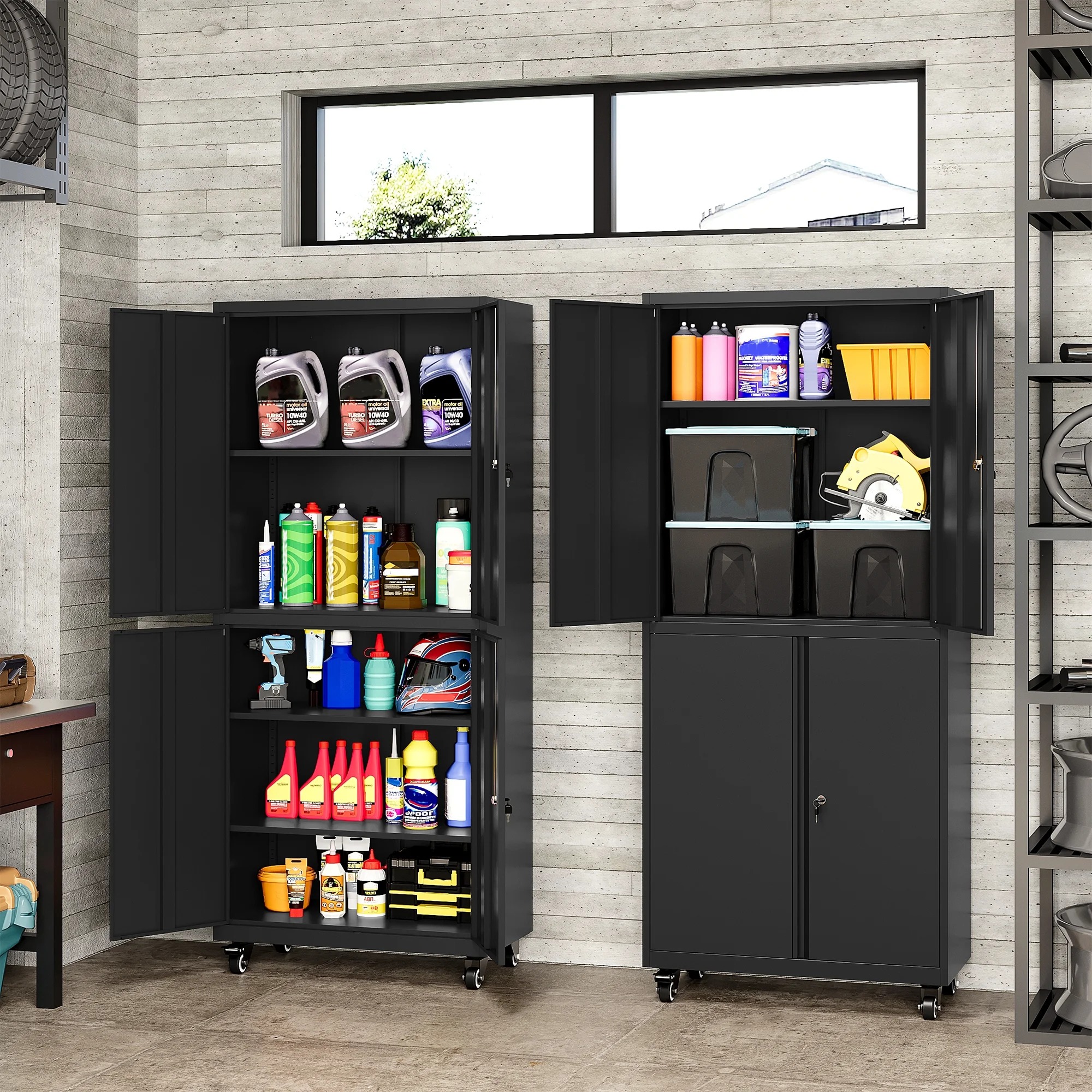 AUHUP 73" Rolling Garage Storage Cabinets with 3 Adjustable Shelves, Metal Storage Cabinet with Wheels, Black Gray Tool Cabinet for Garage,Home,Warehouse,Workshop - Image 25