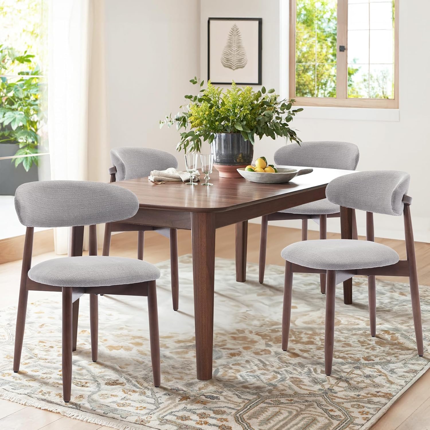 Wooden Dining Chairs Set of 6, Upholstered Kitchen Side Chair, Camel - Image 15
