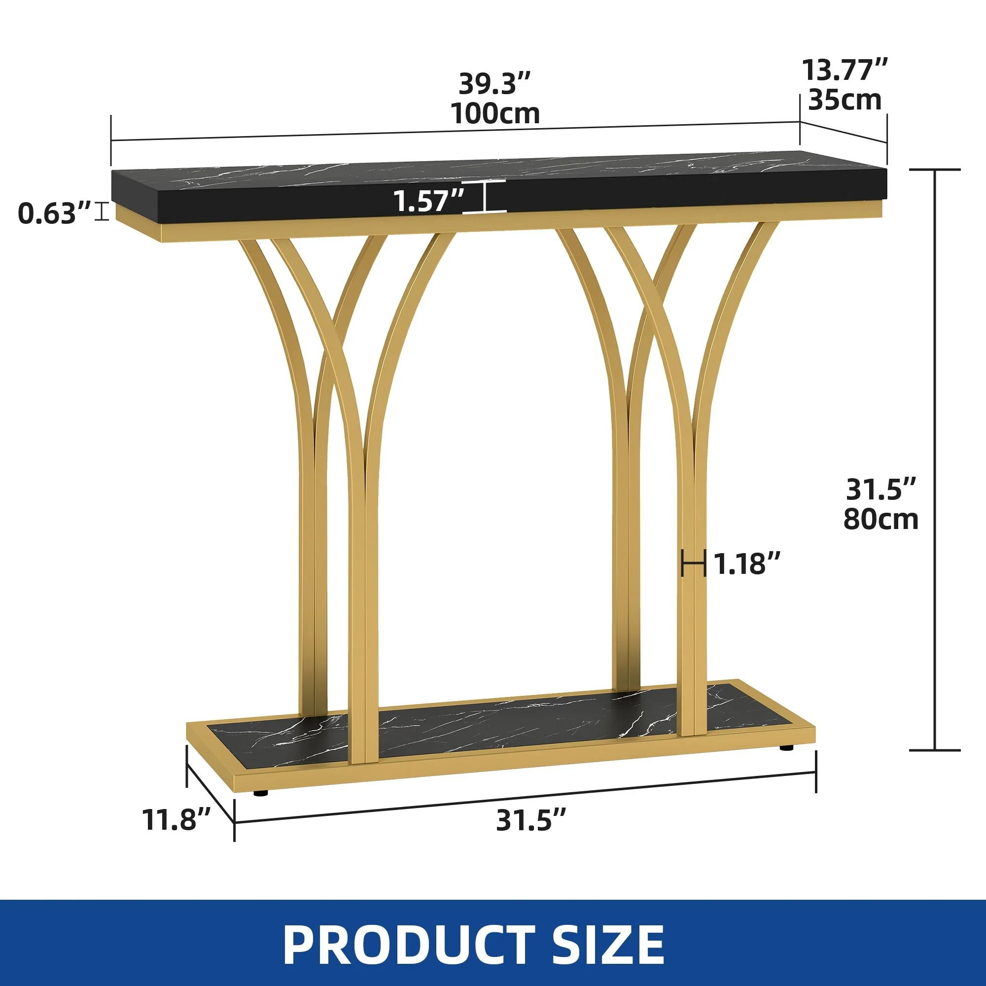 Modern Gold Console Table with Marbled Top, Sofa Table for Entryway and Hallway - Image 45