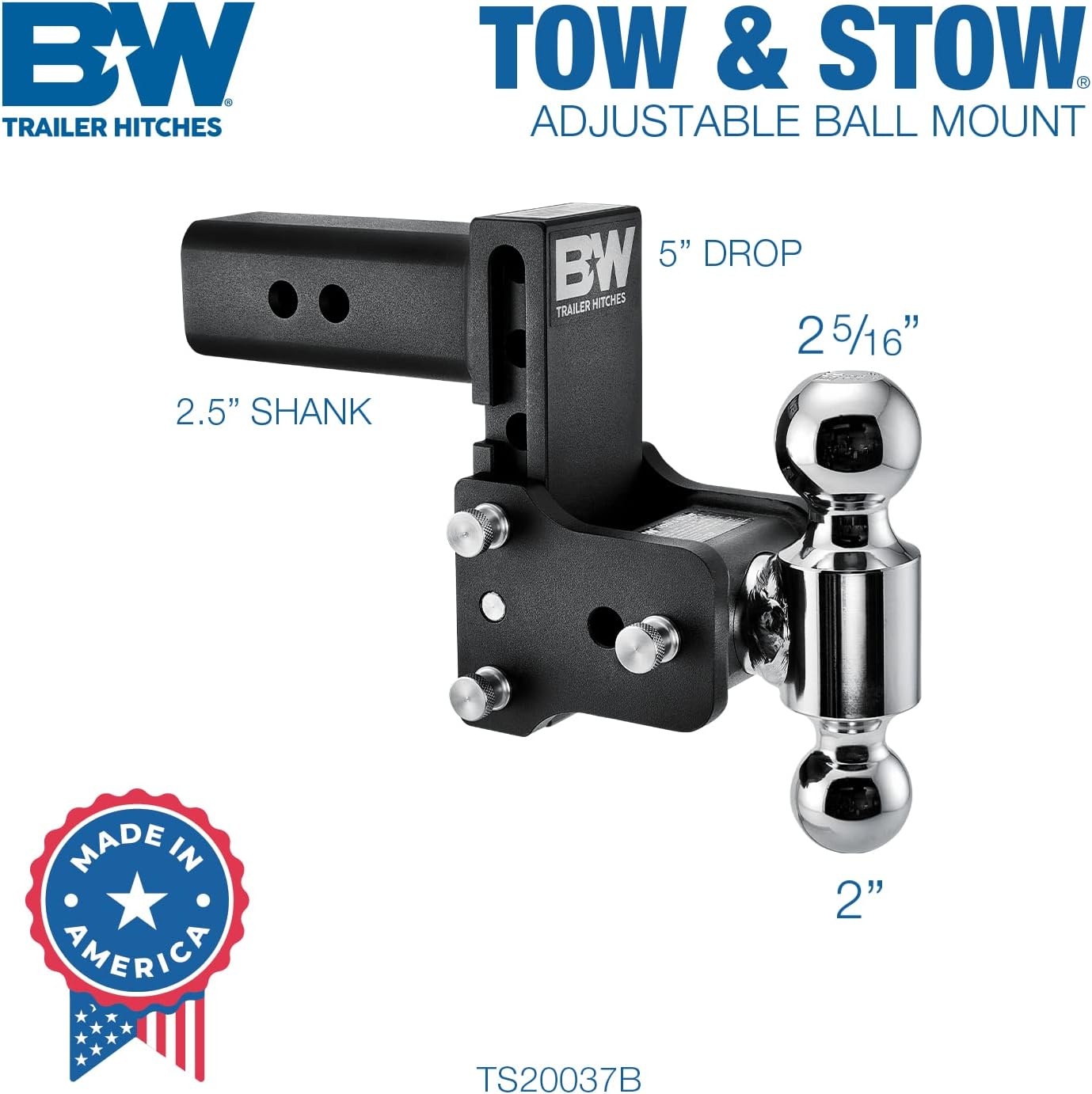Adjustable Trailer Hitch Ball Mount, Tow and Stow Towing Hitch with Adjustable Height - Image 2