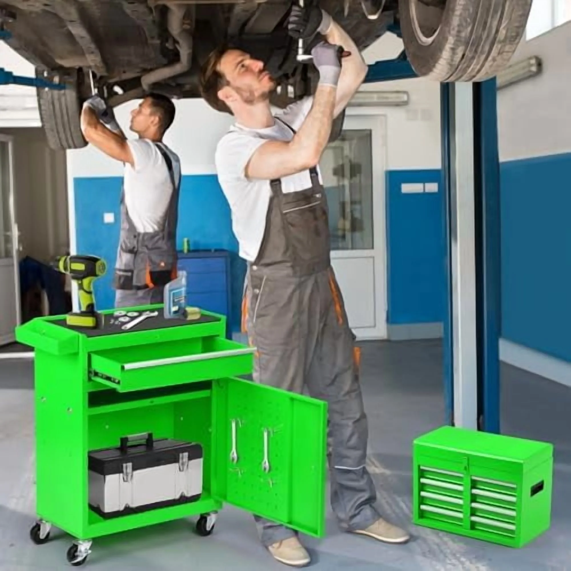 5-Drawer Rolling Tool Chest -C 2-in-1 Lockable Tool Box with Wheels, Sliding Drawers & Detachable Top -C Garage & Workshop Storage Cabinet, Green - Image 2
