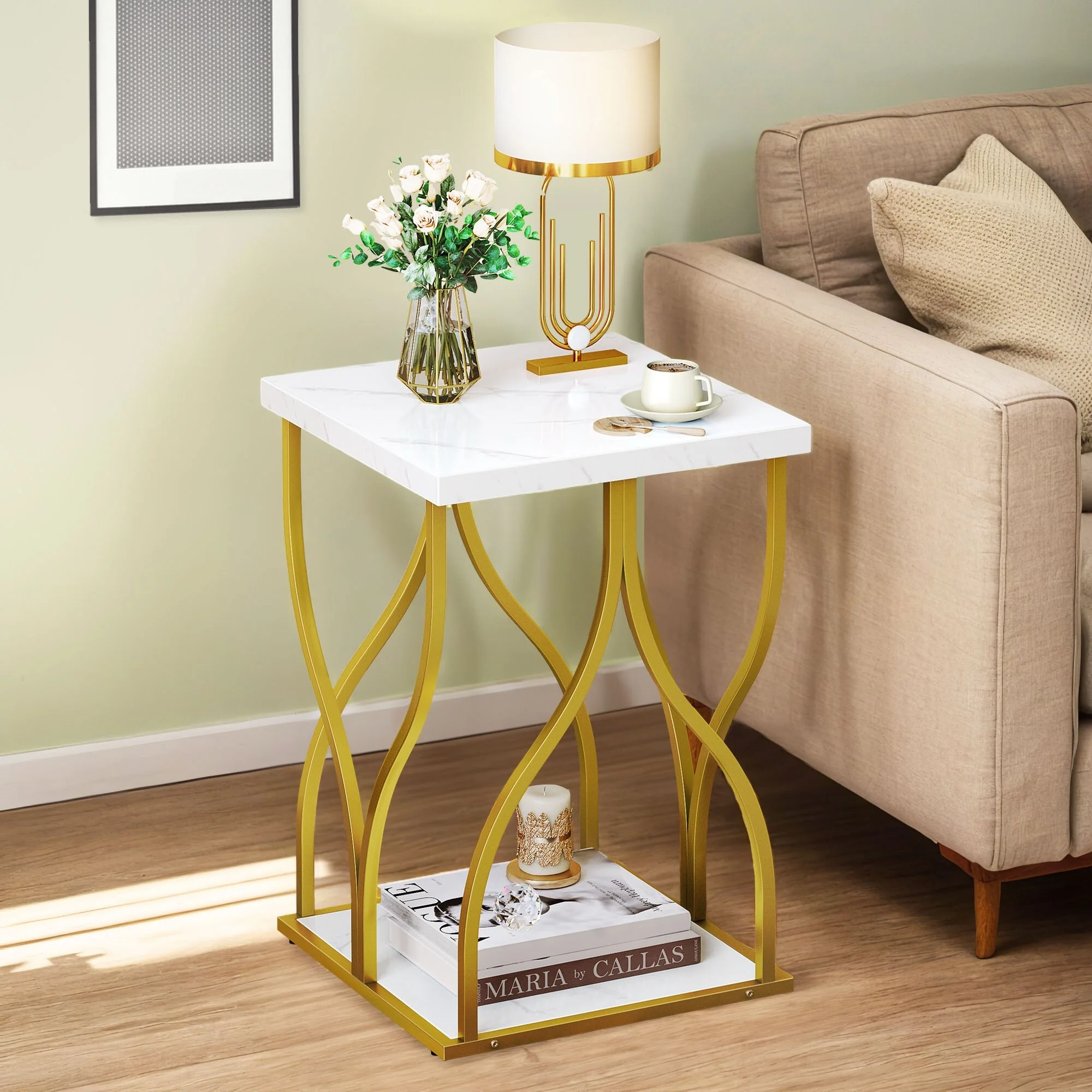 Modern Gold Console Table with Marbled Top, Sofa Table for Entryway and Hallway - Image 15