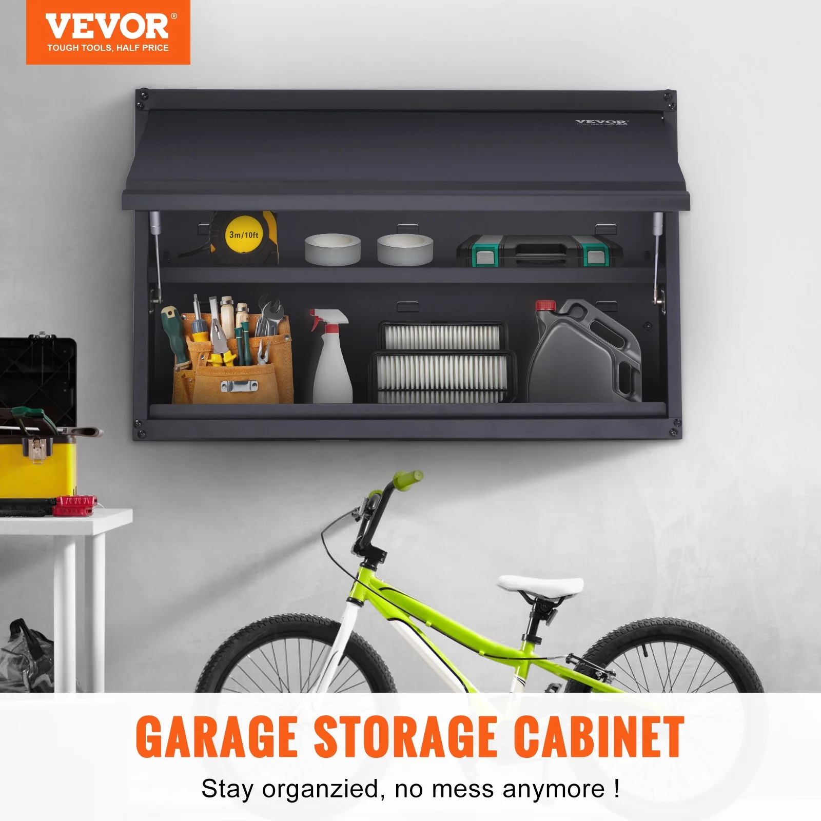VEVOR Metal Storage Cabinet, 120lbs Load Capacity per Shelf, 20'' Tall Wall-Mounted Powder-Coating Steel Garage Cabinet with Adjustable Shelf, Press to Lock & Open Door, Perfect for Office Home - Image 2