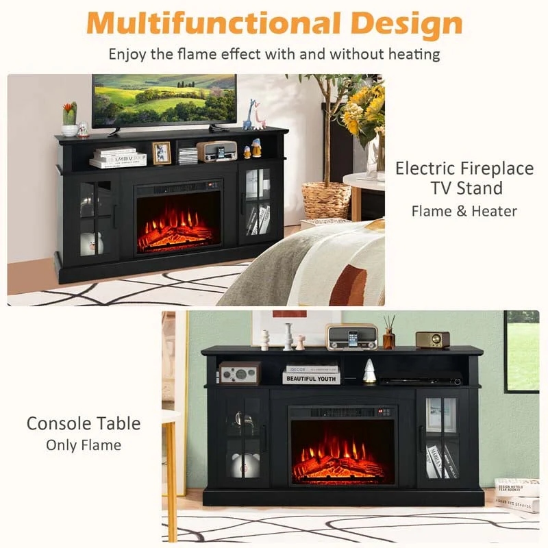58" TV Console with 23" Fireplace Insert, Fireplace TV Stand for TVs up to 65 Inches, 1400W Electric Fireplace Heater - Image 9
