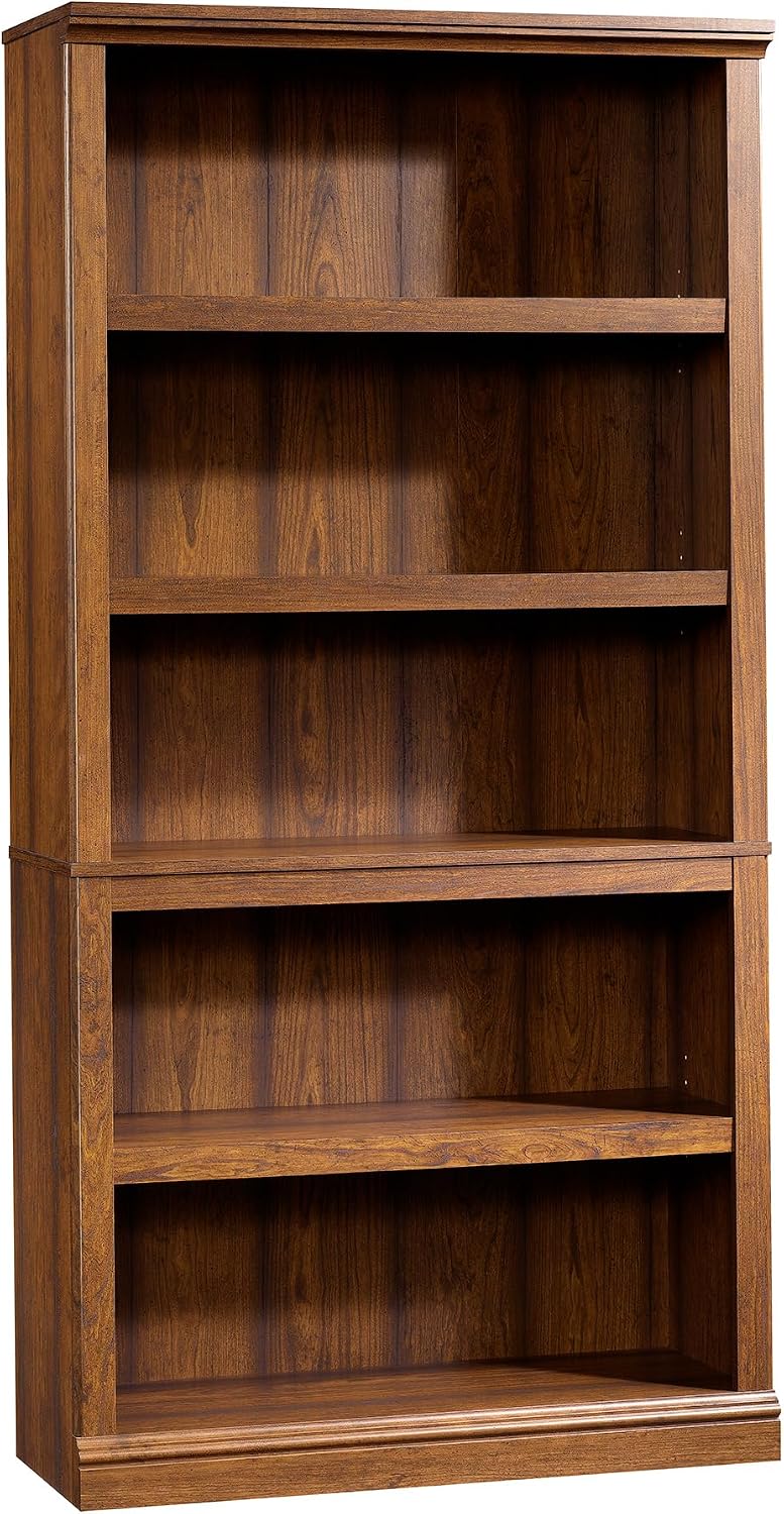5-Shelf Split Bookcase / Bookshelf, Oiled Oak Finish - Image 2