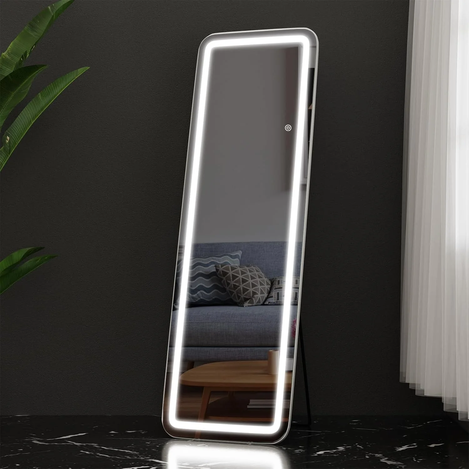 64 x 21 Inch Full Length LED Floor Mirror with Stand, Wall Mounted Full Body Mirror - Image 6
