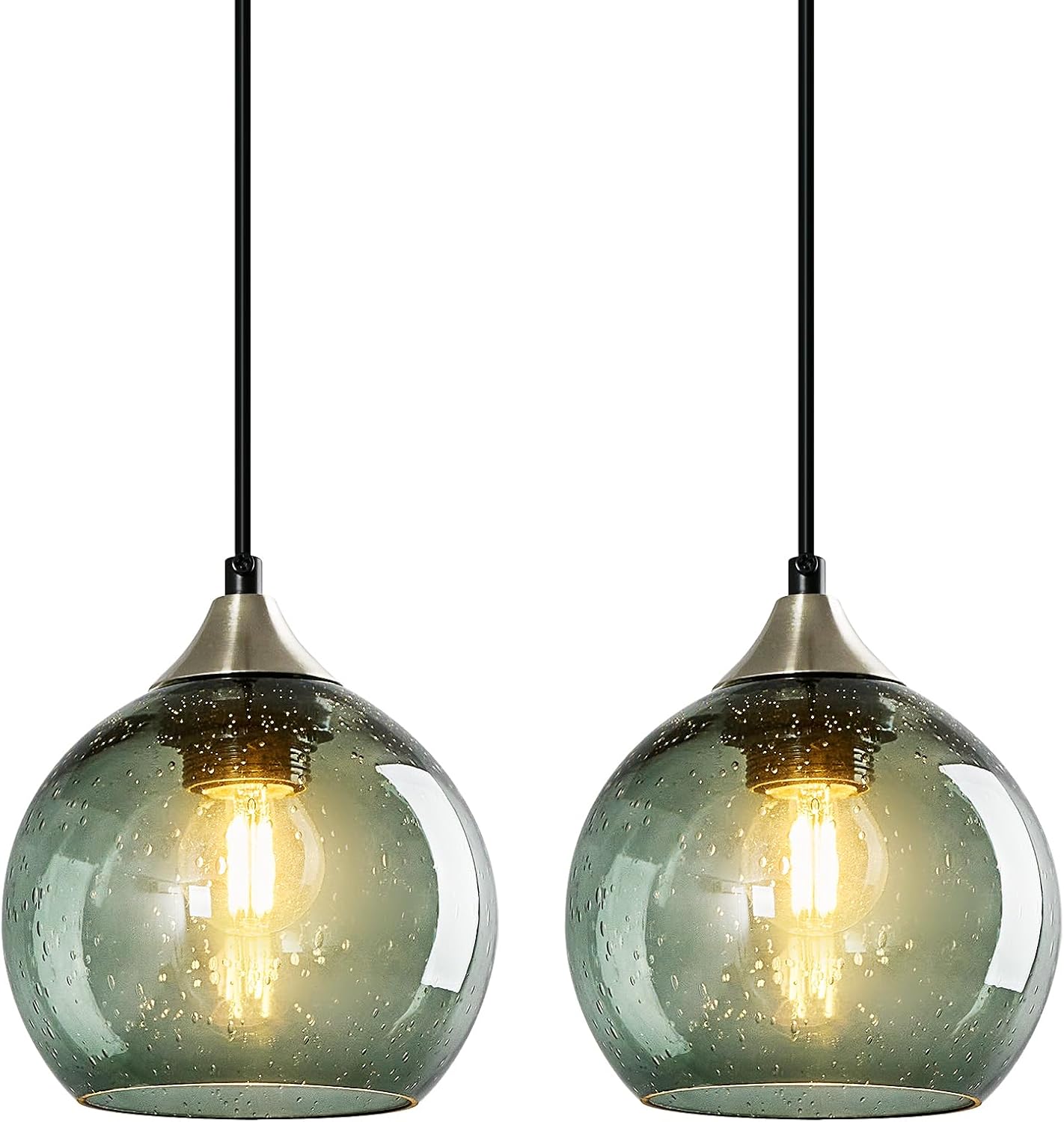 Amber Pendant Lights Kitchen Island 3 Pack, 5.9 in Seeded Glass Globe - Image 82