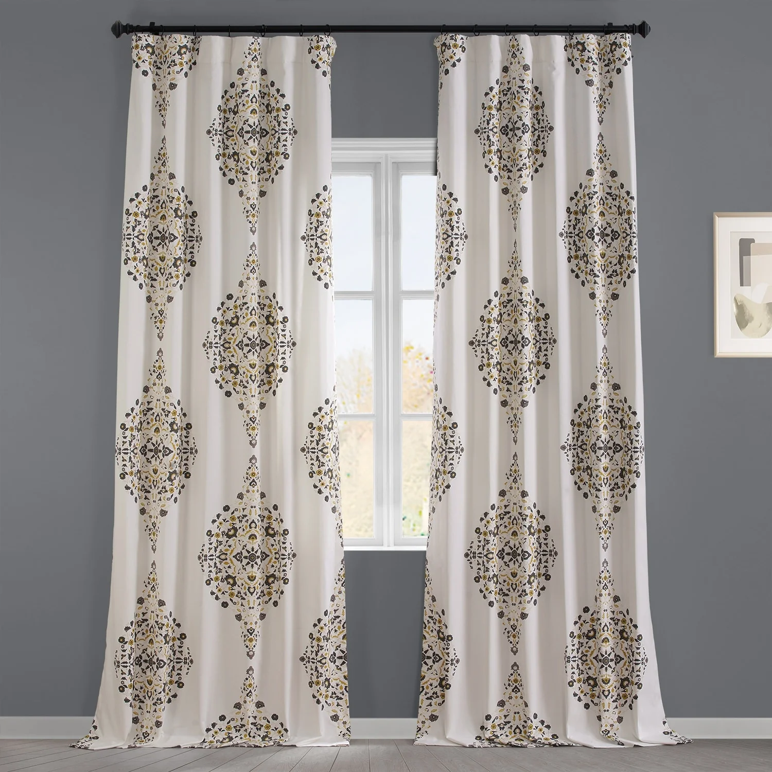 Medallion Damask Printed Cotton Room Darkening Curtain Panel, 1 Piece - Image 5