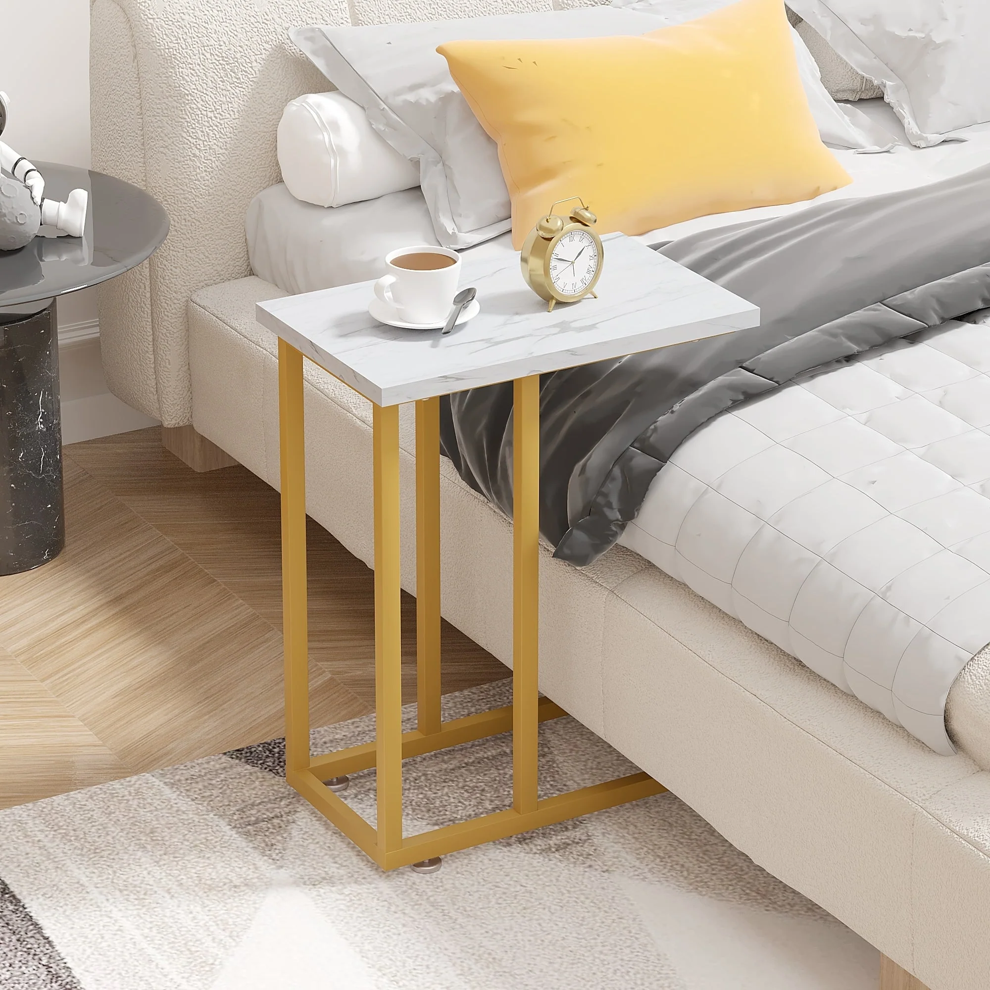 Set of 2 C-Shaped Sofa Side Tables, Small End Tables for Living Room, Bedside and TV Tray - Image 30