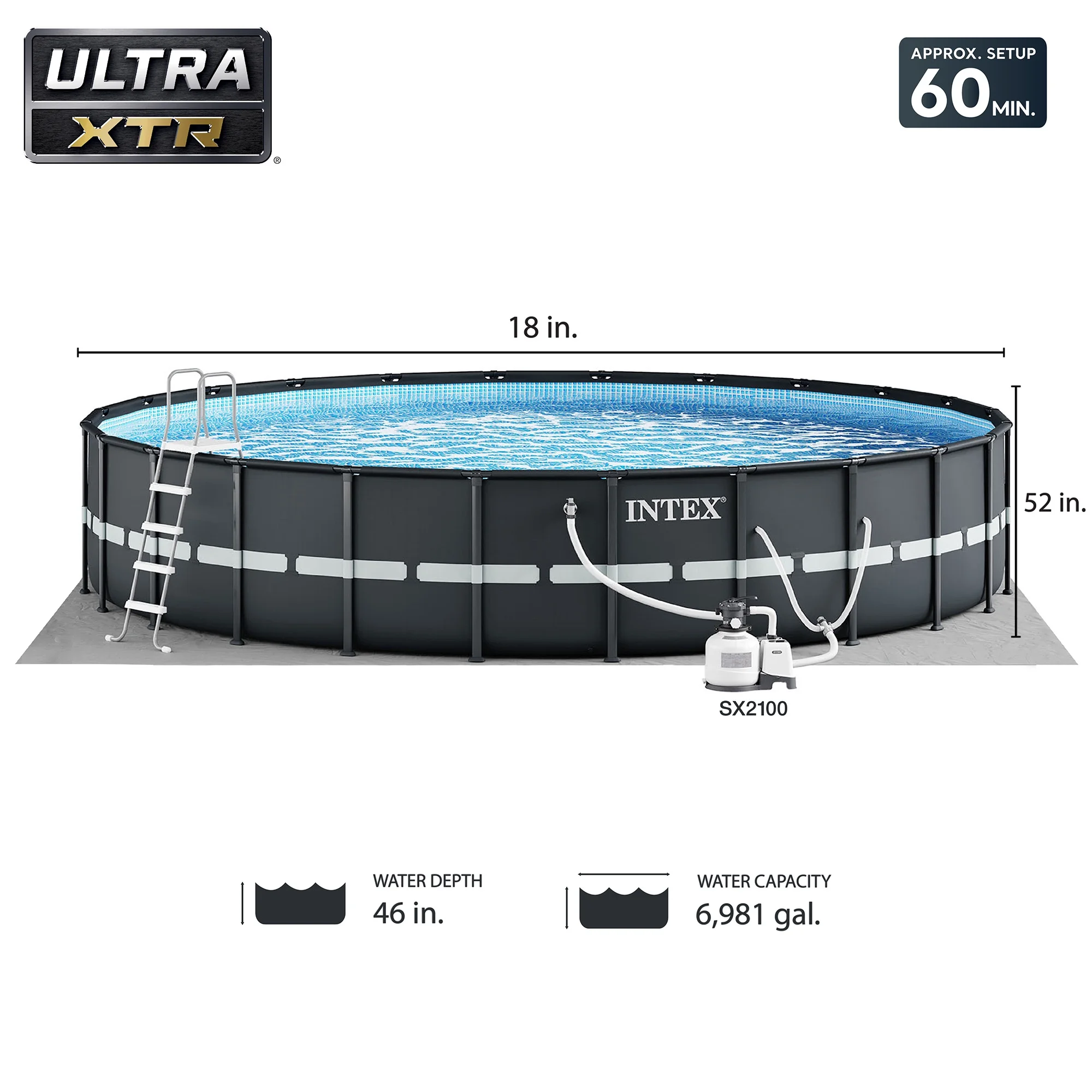 INTEX 18ft x 52in Ultra XTR Above Ground Swimming Pool, Sand Filter Pump, & Cleaning Maintenance Kit - Image 2