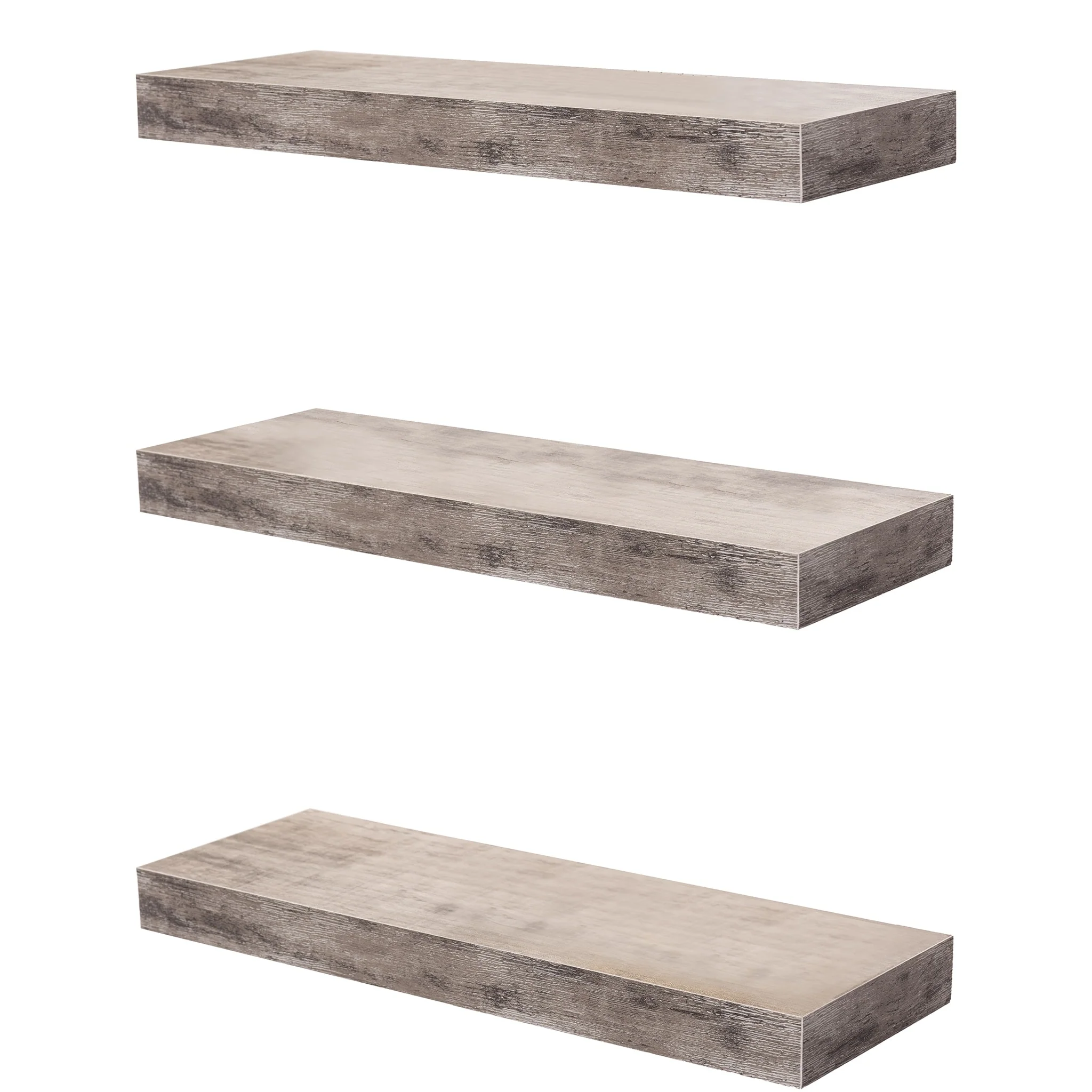 3-Pack Rustic Wood Floating Wall Shelves, Beach Style Hanging Display and Storage Shelves - Image 2