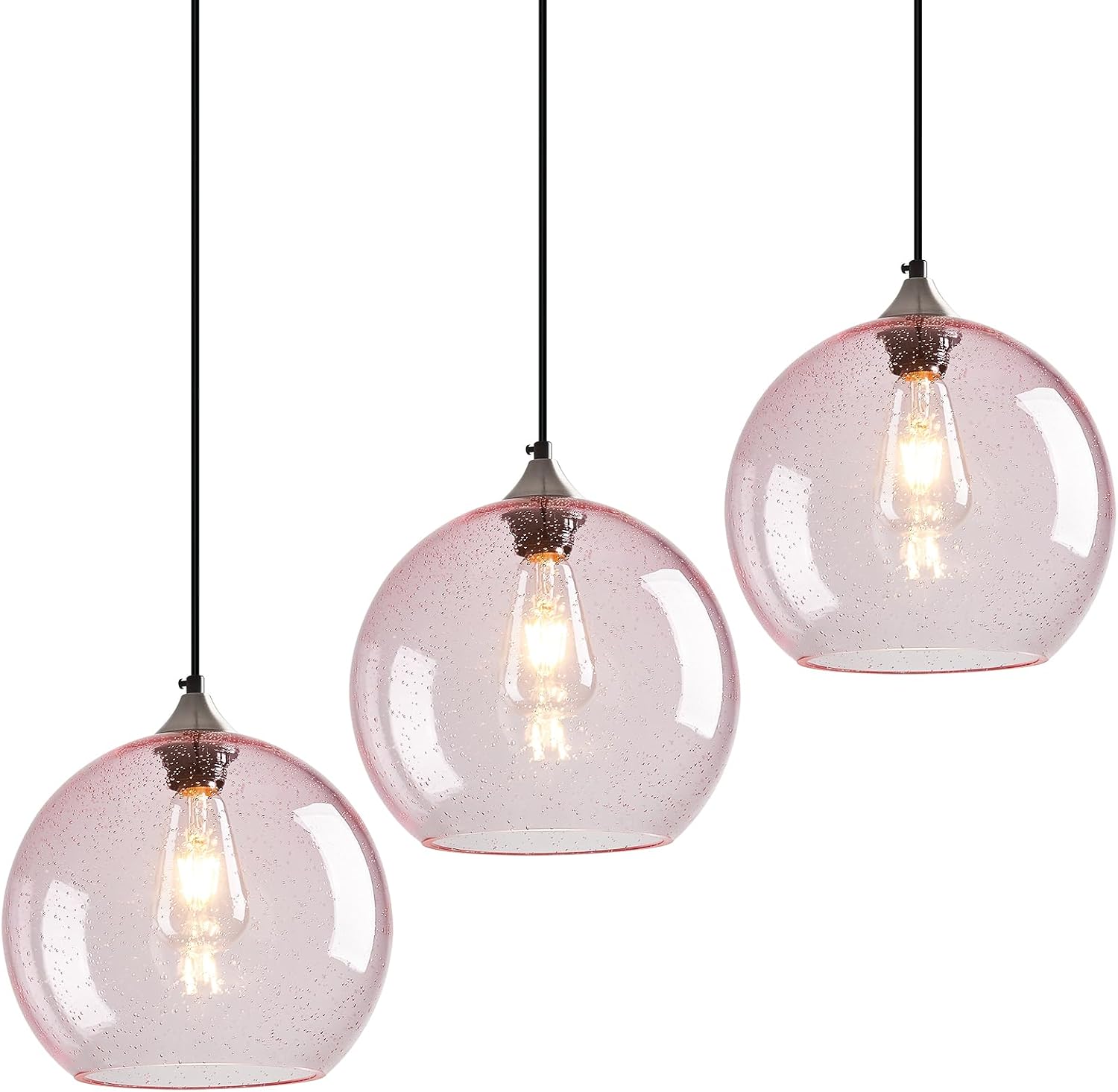Amber Pendant Lights Kitchen Island 3 Pack, 5.9 in Seeded Glass Globe - Image 49
