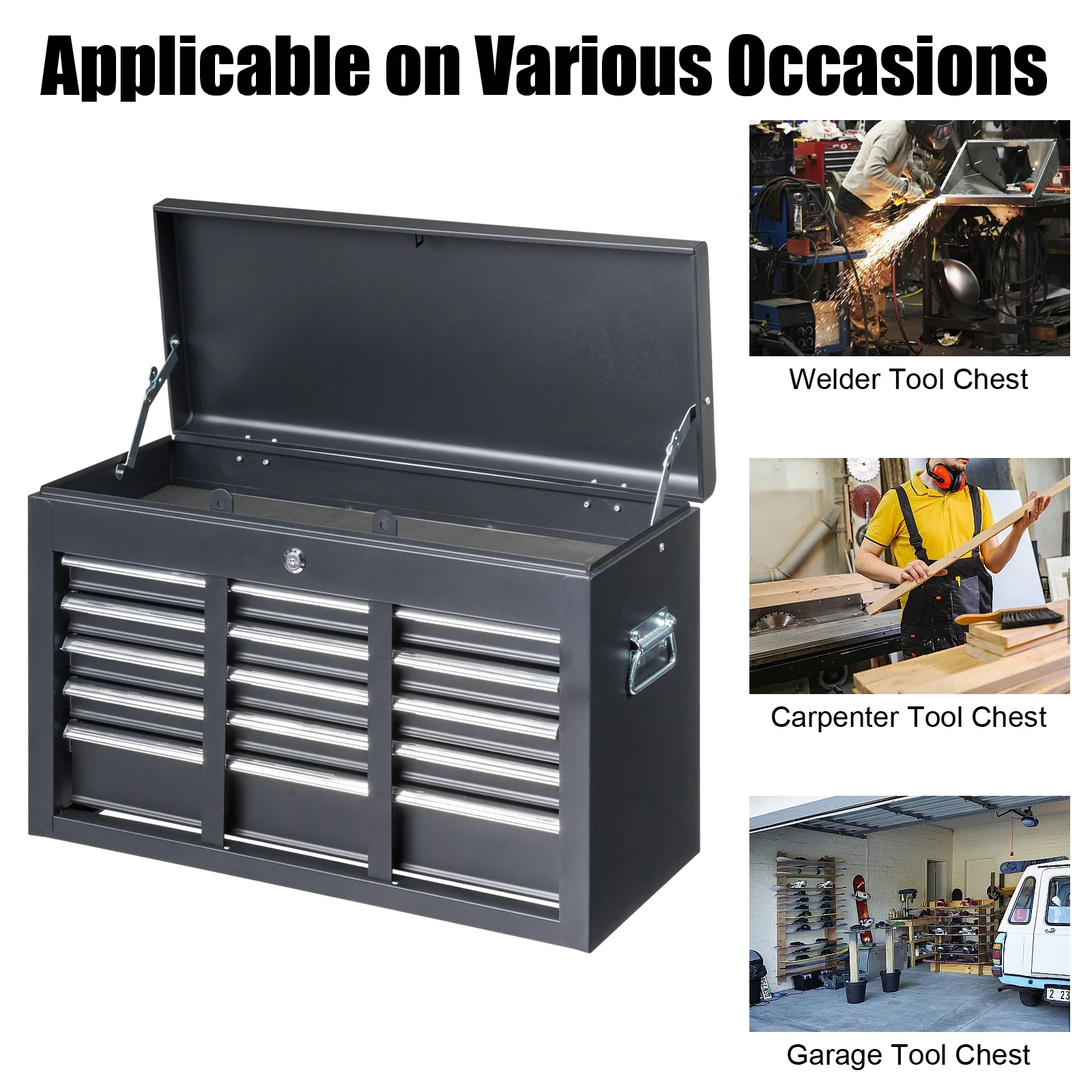 Ktaxon Tool Box, Portable 5 Drawer Steel Toolbox with Top Storage Tray & Carrying Handle, for Garage Trunk Household, Black - Image 4