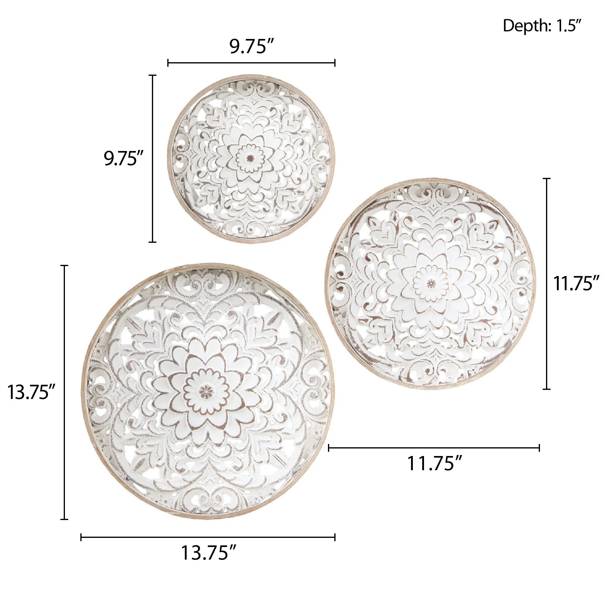 3-Piece Distressed White Floral Carved Wood Wall Decor Set, Vintage Medallion Hanging Art for Home Decoration - Image 7