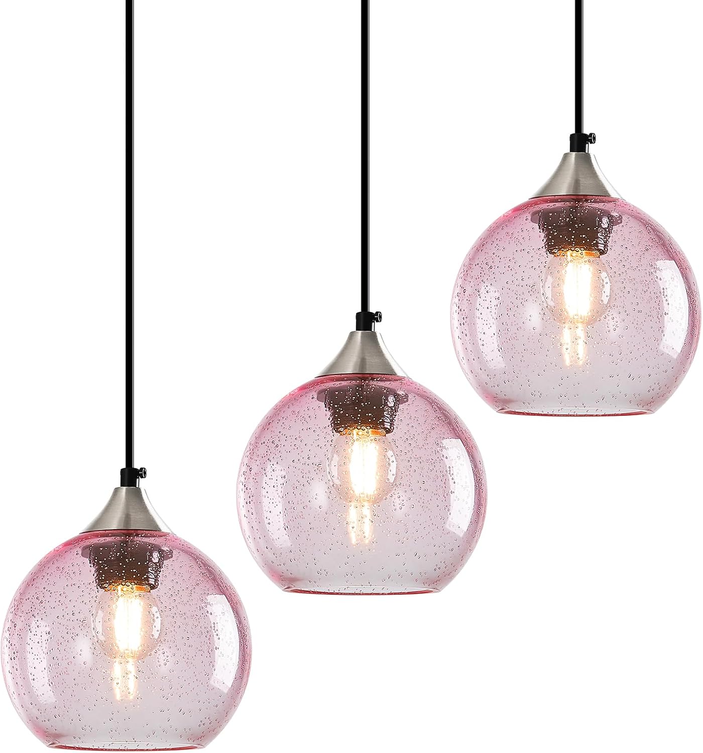 Amber Pendant Lights Kitchen Island 3 Pack, 5.9 in Seeded Glass Globe - Image 9