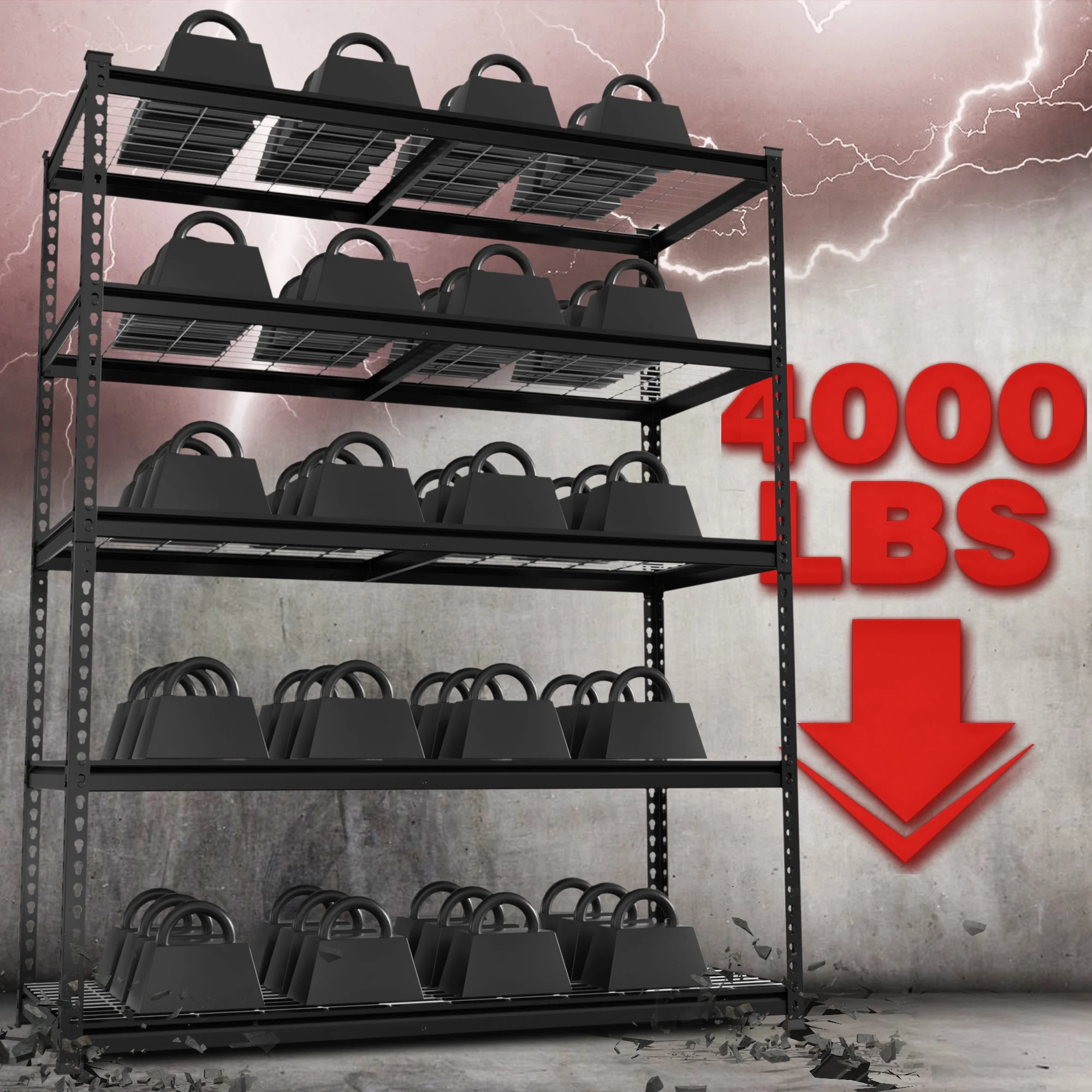WORKPRO 4000 lbs 5-Tier Metal Shelving Unit, 72-H x 48-W x 24-D, Heavy Duty Adjustable Storage Rack, for Garage, Basement, Warehouse, Workshop - Image 3