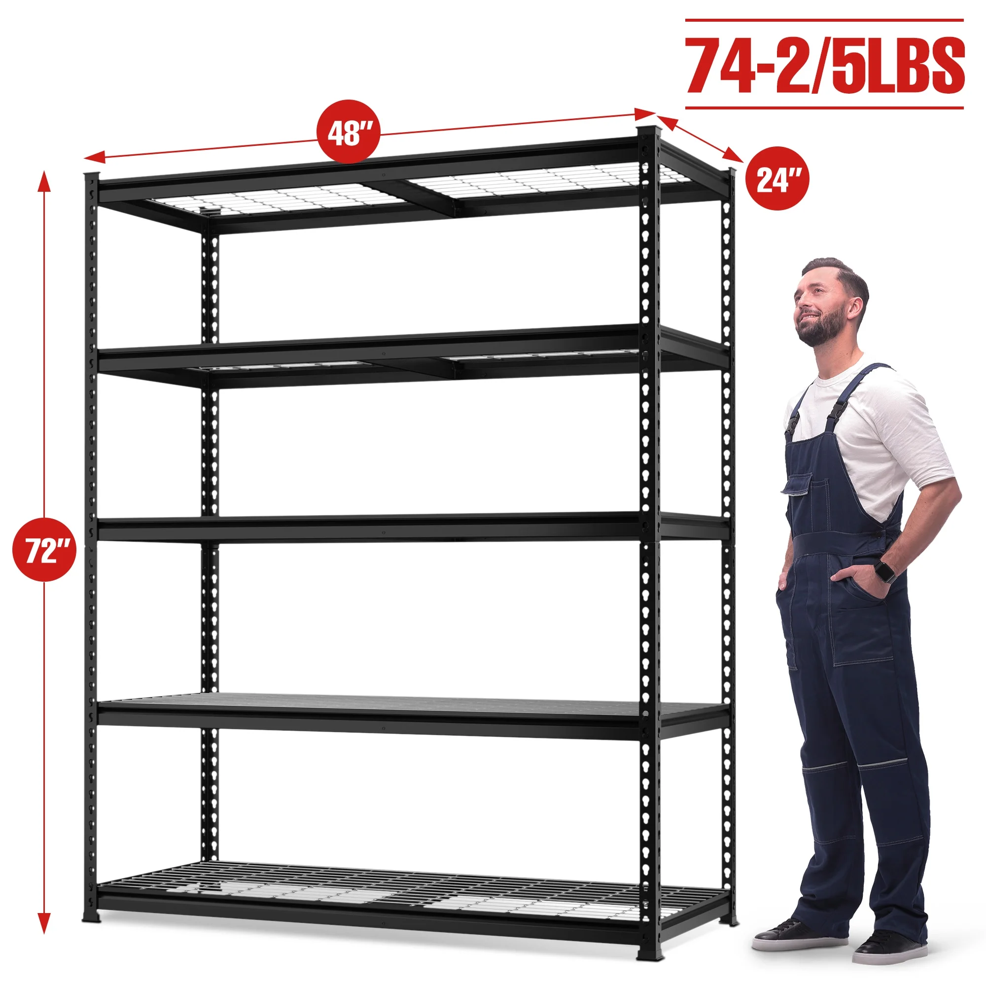 WORKPRO 4000 lbs 5-Tier Metal Shelving Unit, 72-H x 48-W x 24-D, Heavy Duty Adjustable Storage Rack, for Garage, Basement, Warehouse, Workshop - Image 2