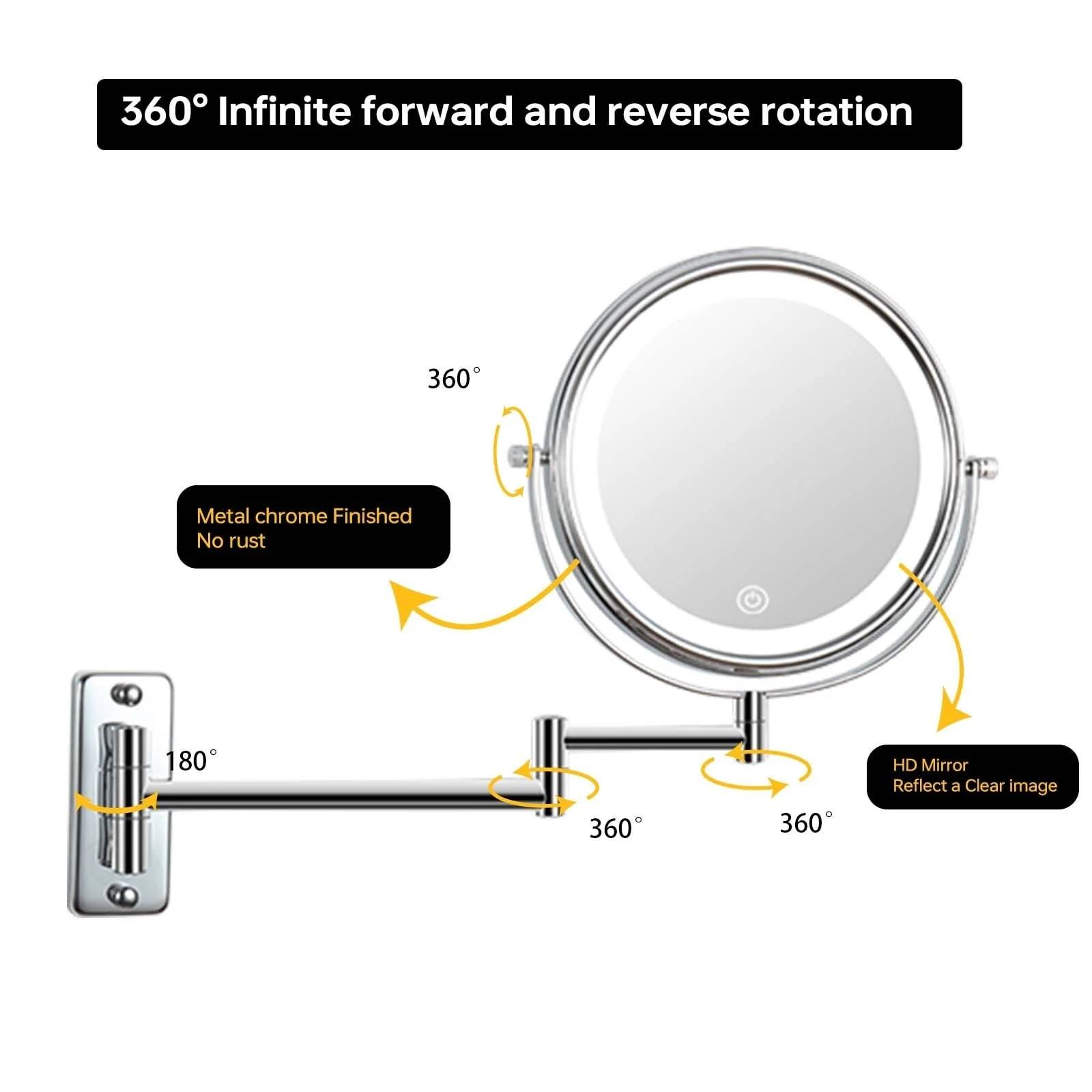 8 Inch Round Wall Mounted Makeup Mirror, Rechargeable, 1X/10X Magnification, 3-Color LED Lights - Image 18