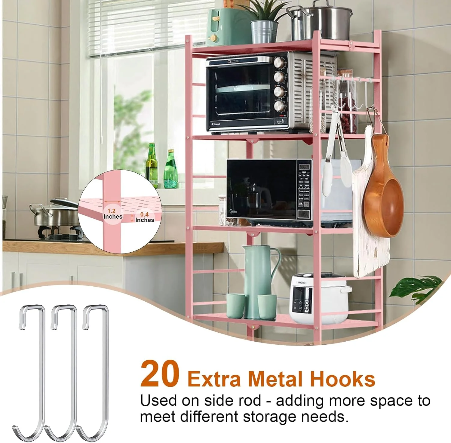 Storage Shelves with 20 Hooks, 4-Tier Foldable Shelves for Storage, Folding Shelf Unit Pantry Shelves with Wheels, Metal Shelving Storage Rack Shelf for Kitchen Garage Home, Black - No Assembly - Image 35