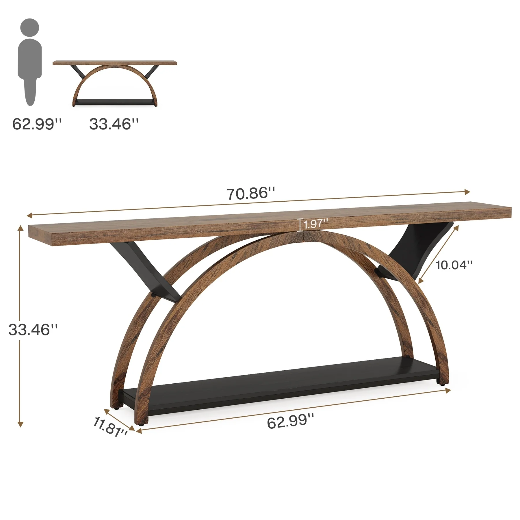 Gray 2-Tier Slim Console Sofa Table, Semi-Circular Metal Frame for Hallway - Image 17