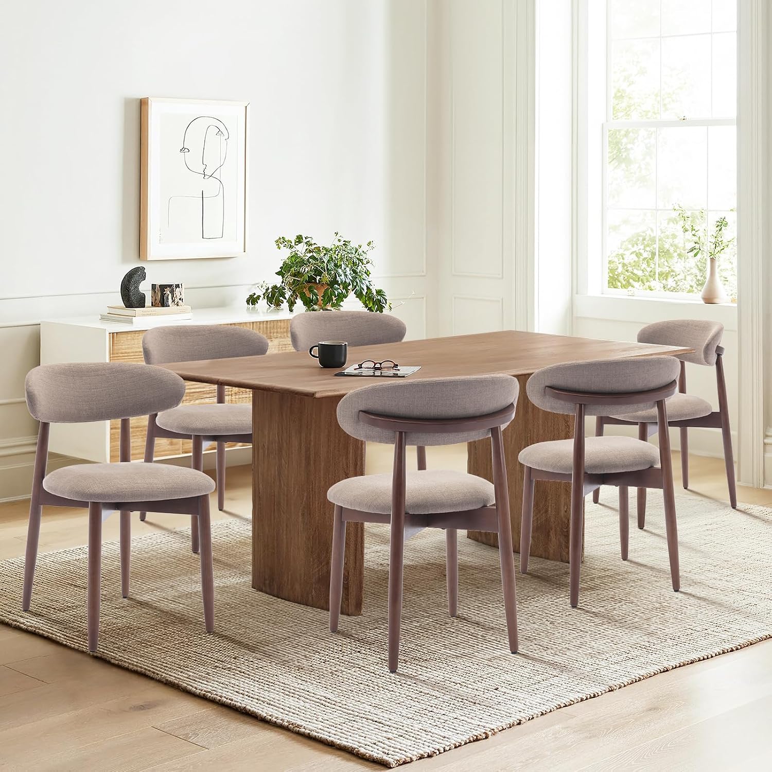 Wooden Dining Chairs Set of 6, Upholstered Kitchen Side Chair, Camel - Image 11
