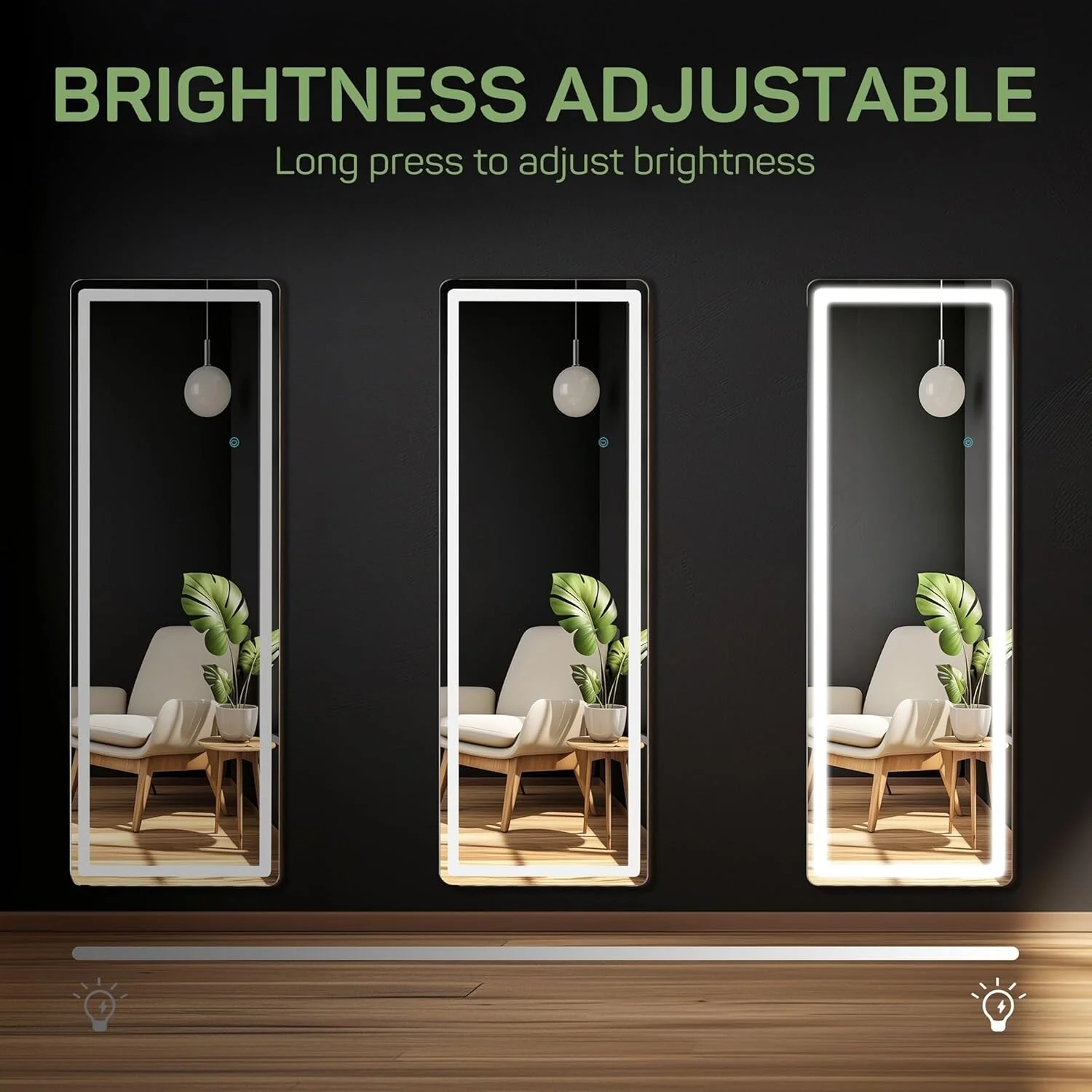 64 x 21 Inch Full Length LED Floor Mirror with Stand, Full Body Wall Mounted Mirror - Image 7