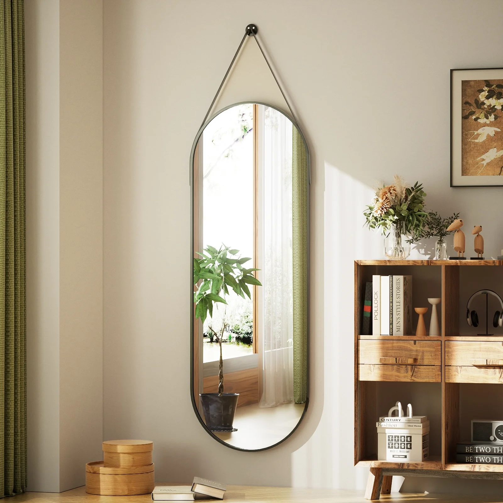 48 x 16 Inch Full Length Wall Mirror with Leather Strap, Hanging Full Body Mirror for Bedroom, Entryway and Home Decor - Image 24
