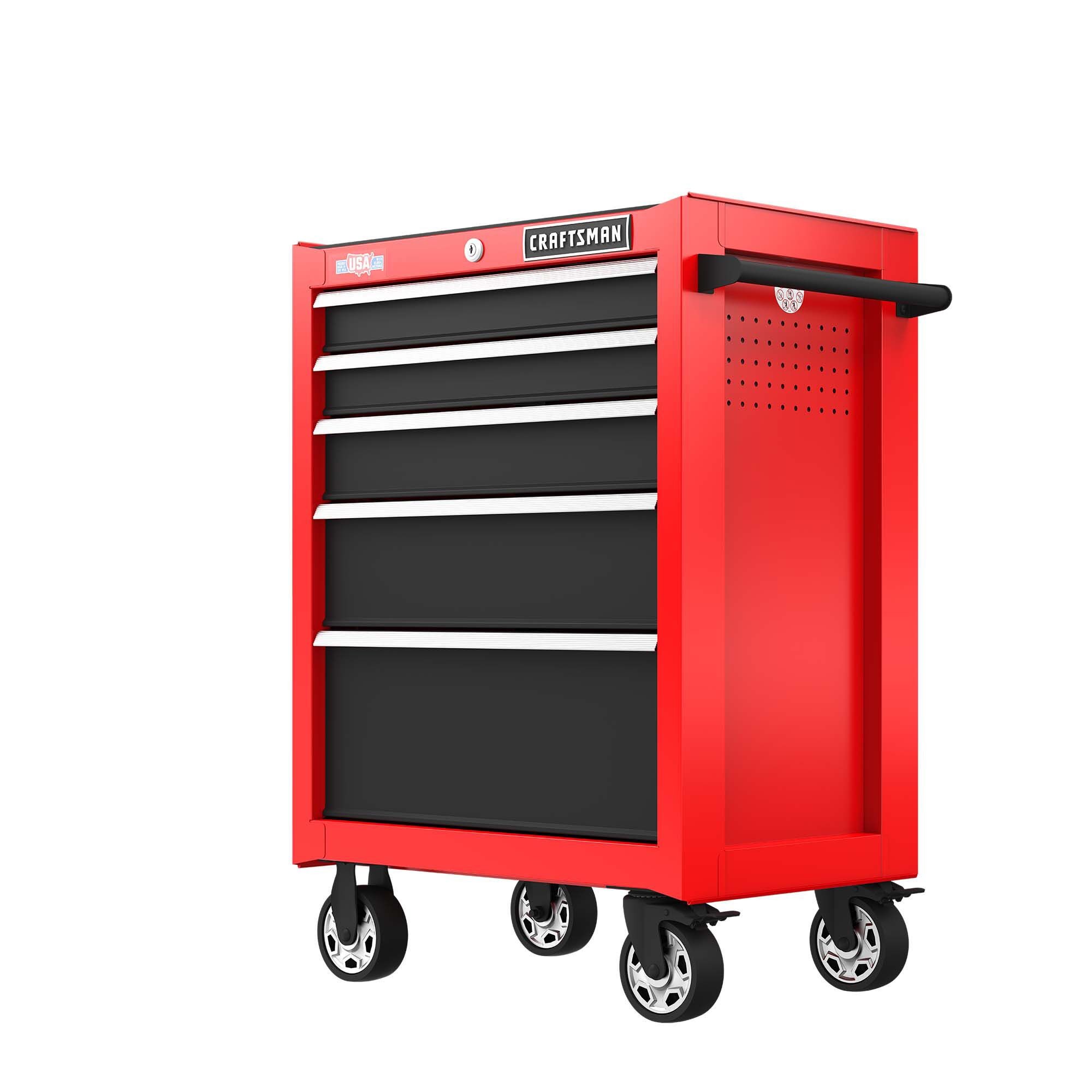 26-Inch W x 36.5-Inch H 5-Drawer Steel Rolling Cabinet, Red - Image 9