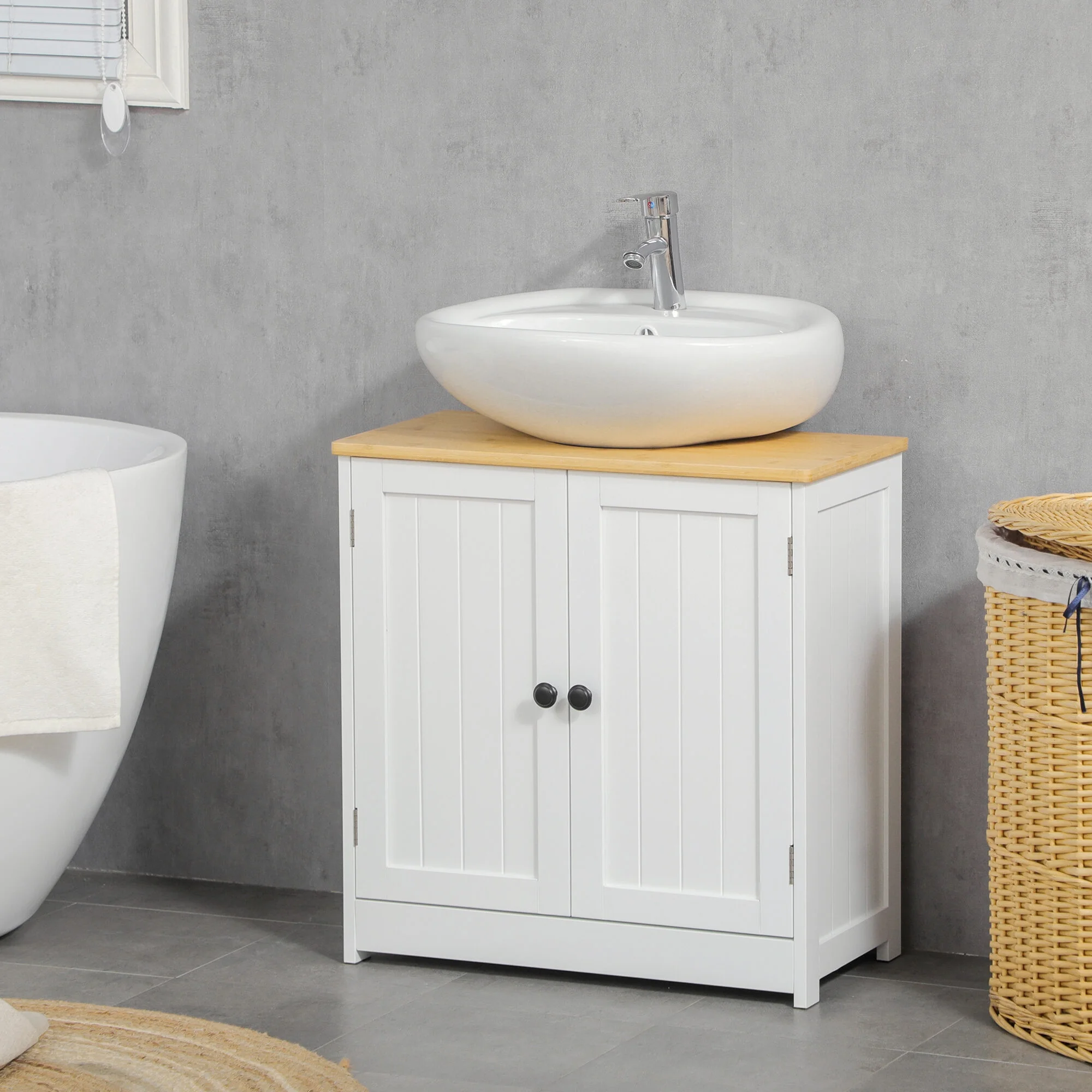 Kleankin Modern Bathroom Under Sink Cabinet,Bathroom Vanity for Wall Mount Sink,Storage Cabinet with Double Doors and Adjustable Shelf,White,White Mdf Bath Faucets Bathroom Storage - Image 8
